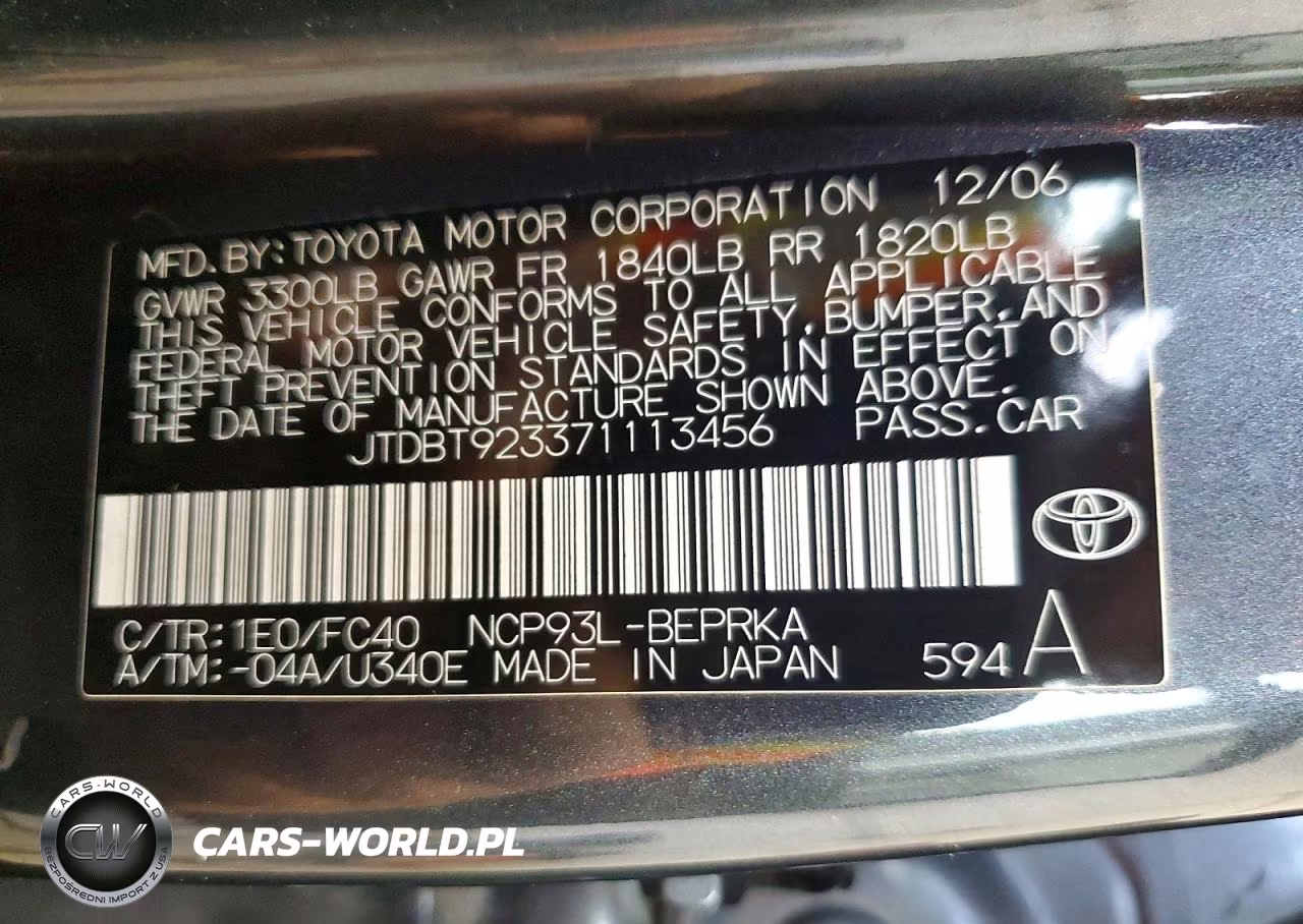 2007 Toyota Yaris Base VIN:JTDBT923371113456 - 13