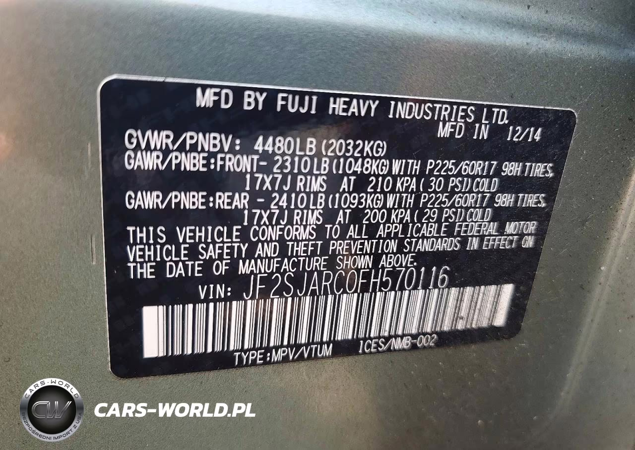 2015 Subaru Forester 2.5I Limited VIN:JF2SJARC0FH570116 - 14