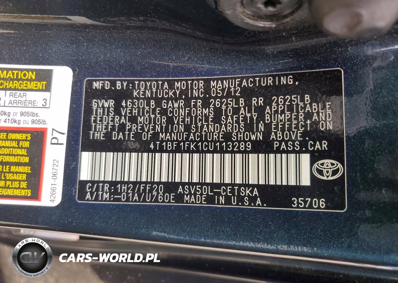 2012 Toyota Camry Se VIN:4T1BF1FK1CU113289 - 12
