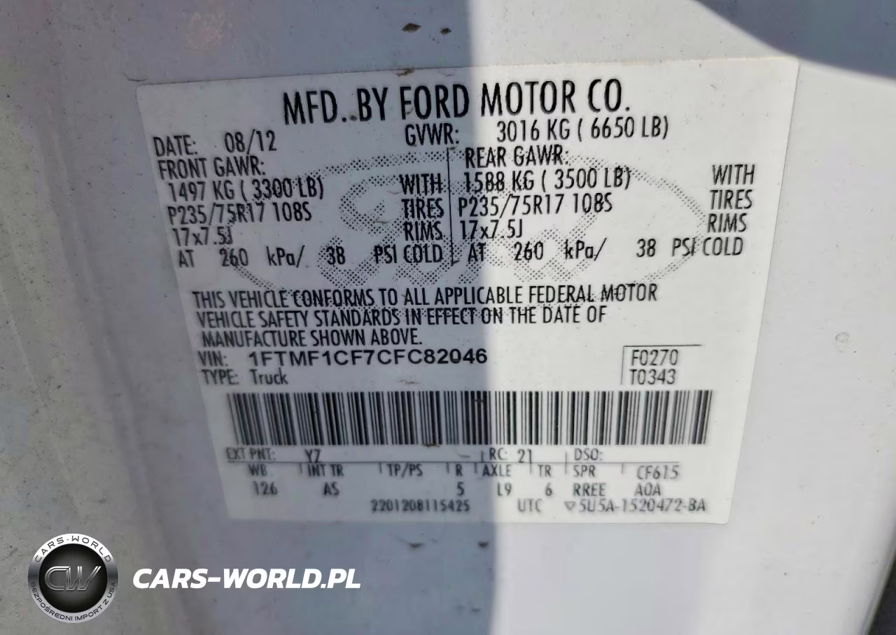 2012 Ford F150 VIN:1FTMF1CF7CFC82046 - 12