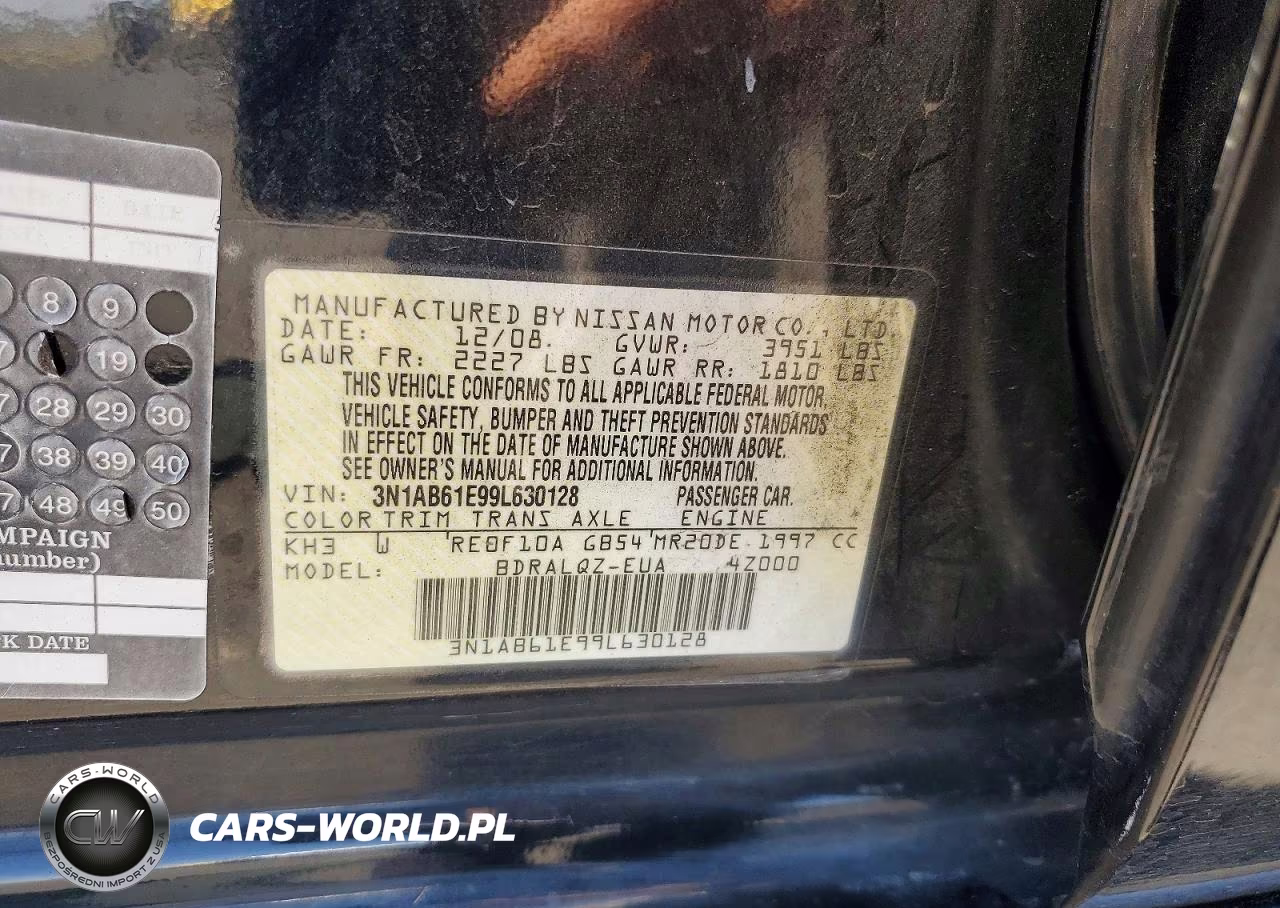 2009 Nissan Sentra 2.0 VIN:3N1AB61E99L630128 - 12
