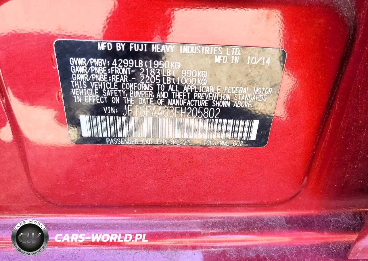 2015 Subaru Impreza VIN:JF1GPAA63FH205802 - 14