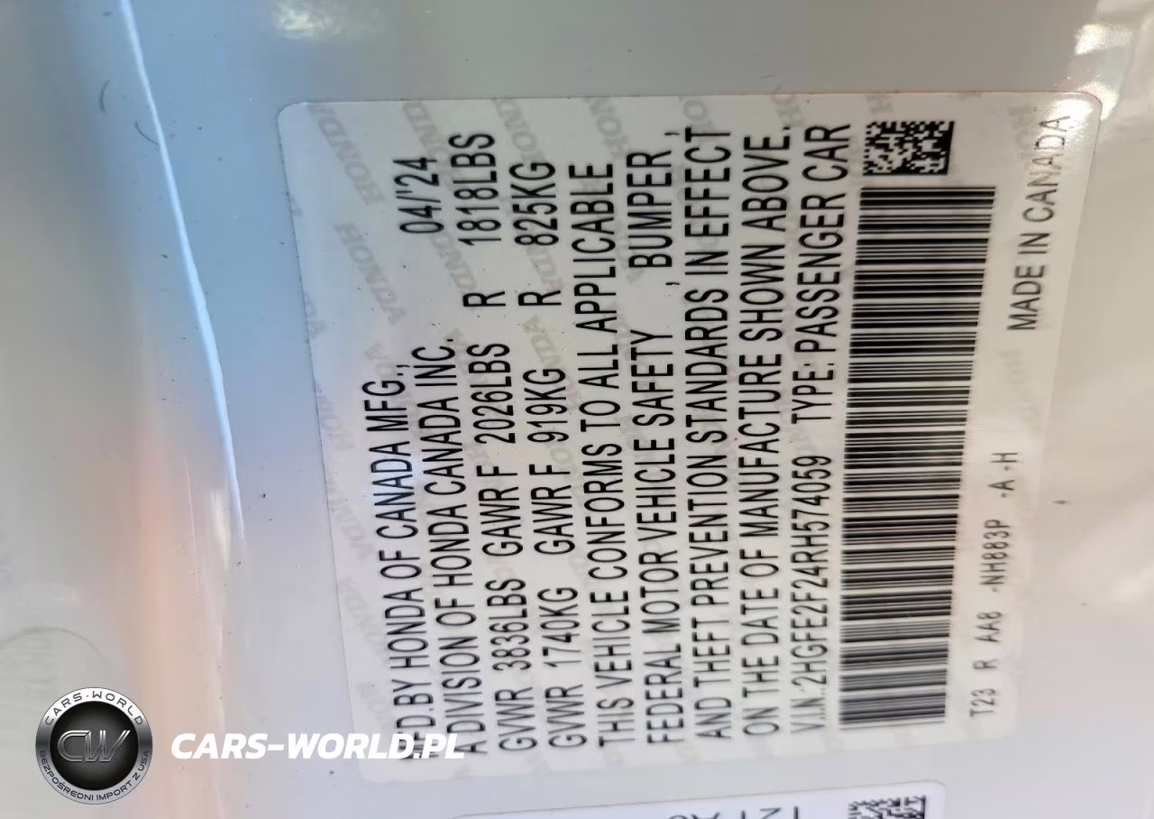 2024 Honda Civic Lx VIN:2HGFE2F24RH574059 - 12