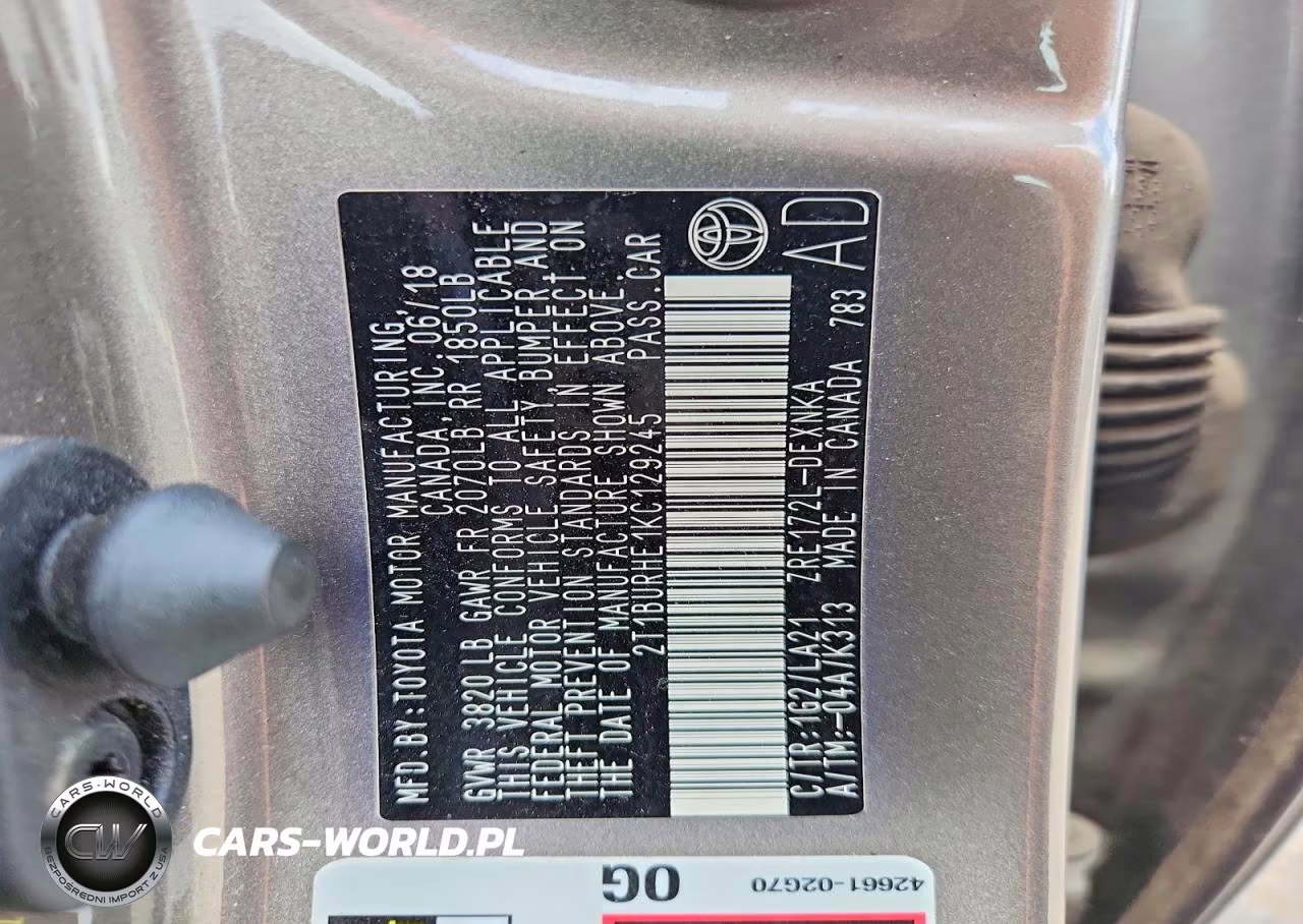 2019 Toyota Corolla Xle VIN:2T1BURHE1KC129245 - 12