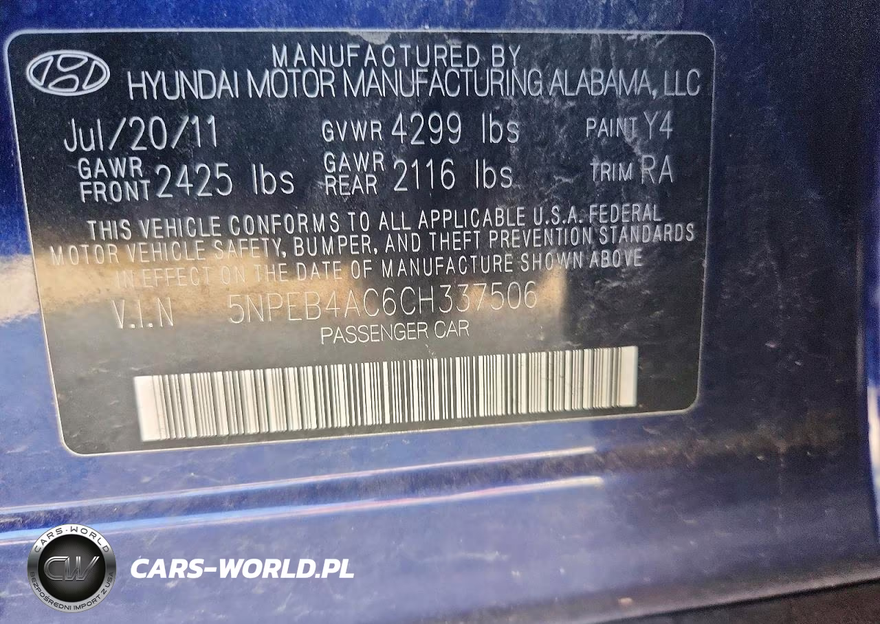 2012 Hyundai Sonata Gls VIN:5NPEB4AC6CH337506 - 12