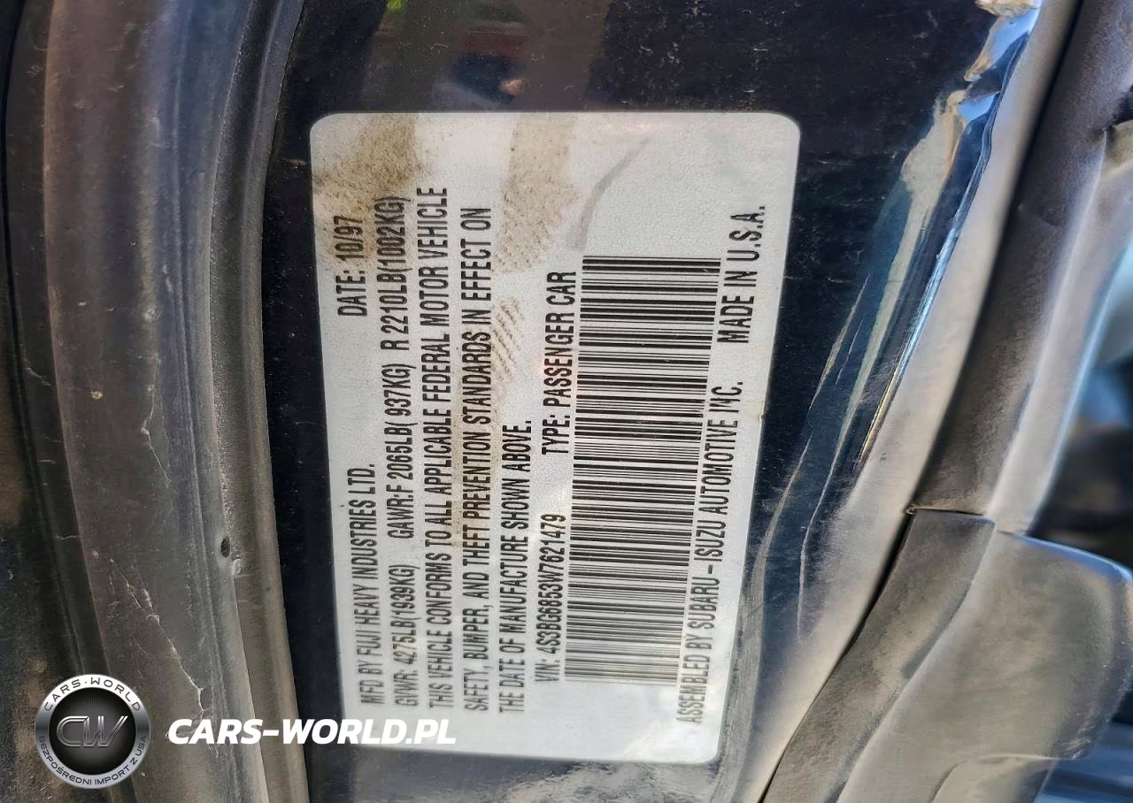 1998 Subaru Legacy 30Th Anniversary Outback VIN:4S3BG6853W7621479 - 13