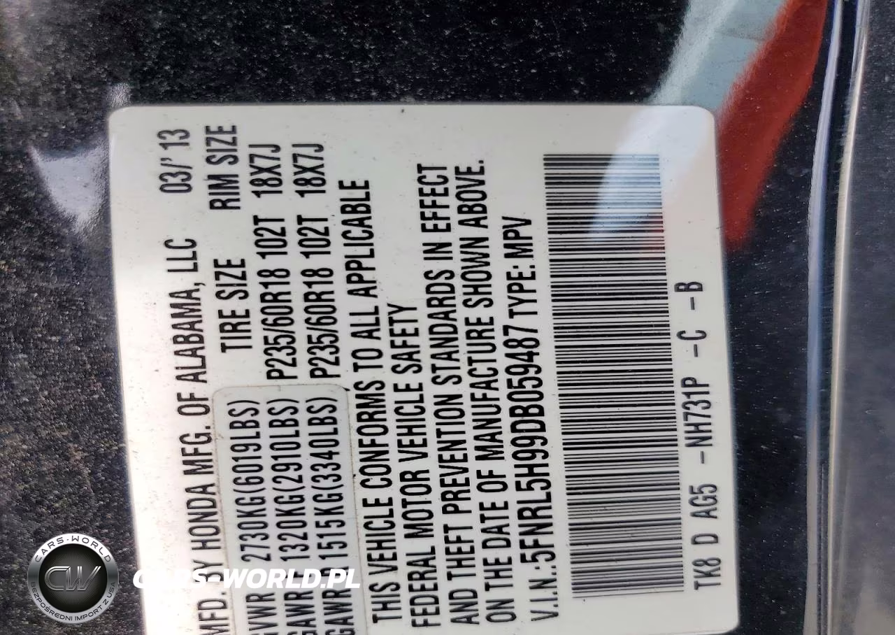 2013 Honda Odyssey Touring VIN:5FNRL5H99DB059487 - 13