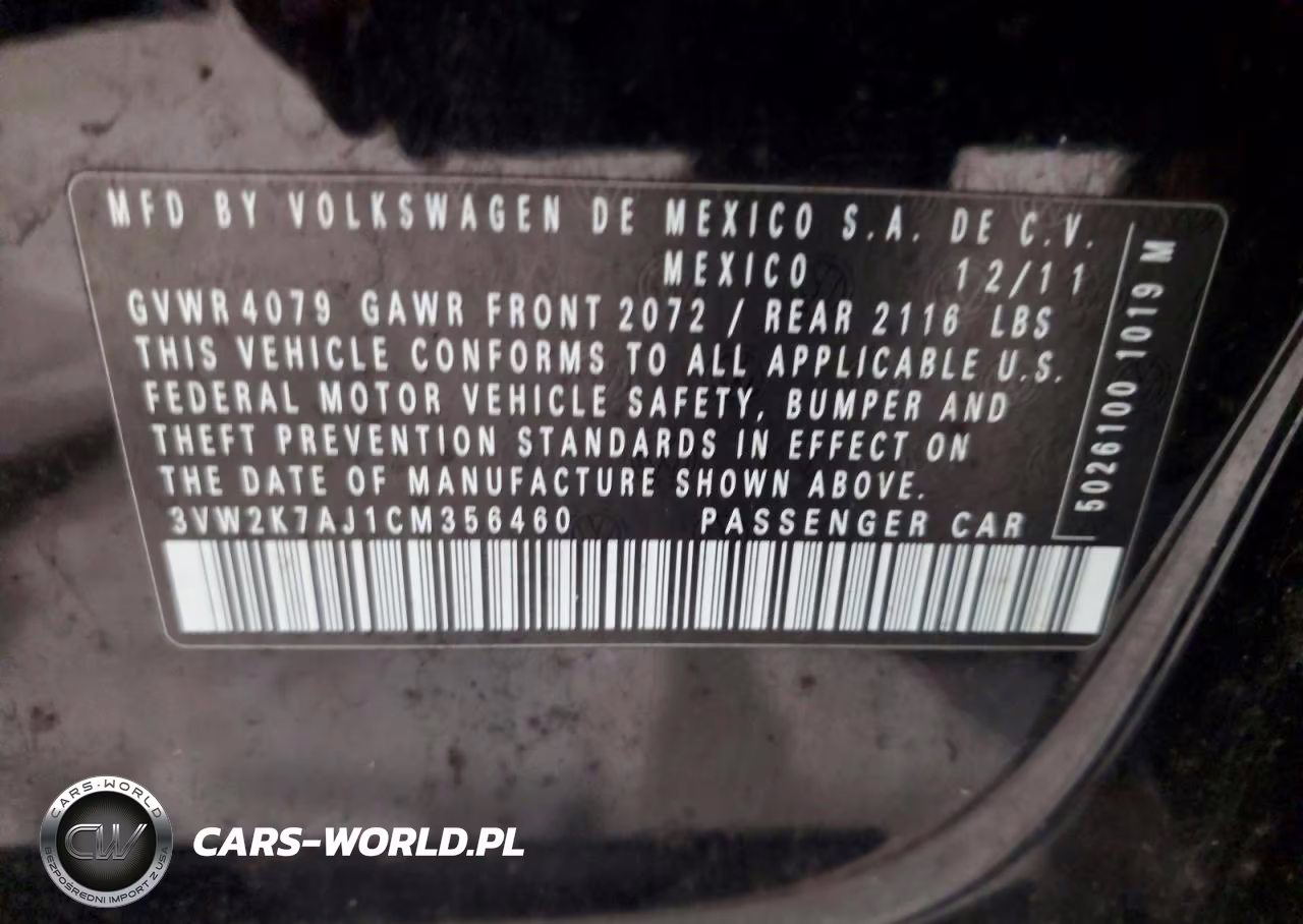 2012 Volkswagen Jetta Base VIN:3VW2K7AJ1CM356460 - 12