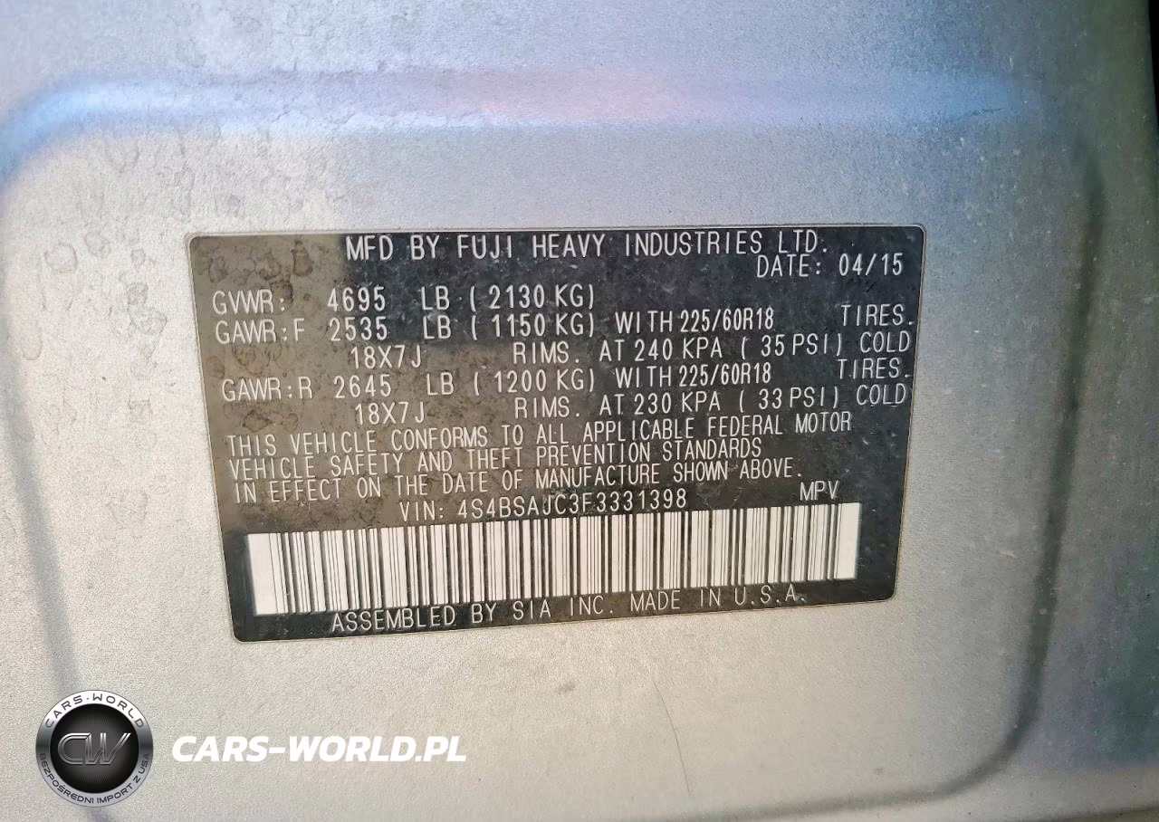 2015 Subaru Outback 2.5I Limited VIN:4S4BSAJC3F3331398 - 12