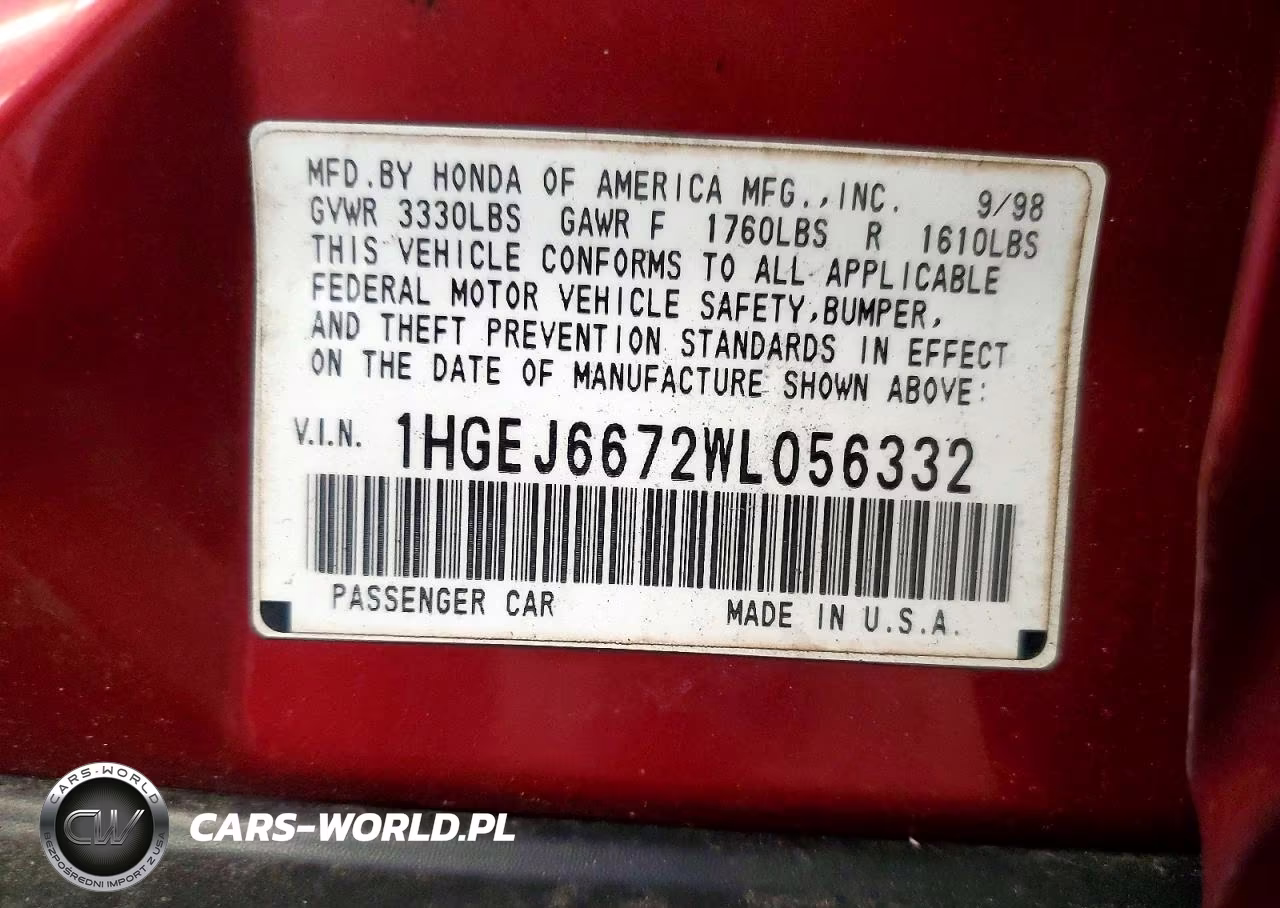 1998 Honda Civic Lx VIN:1HGEJ6672WL056332 - 12
