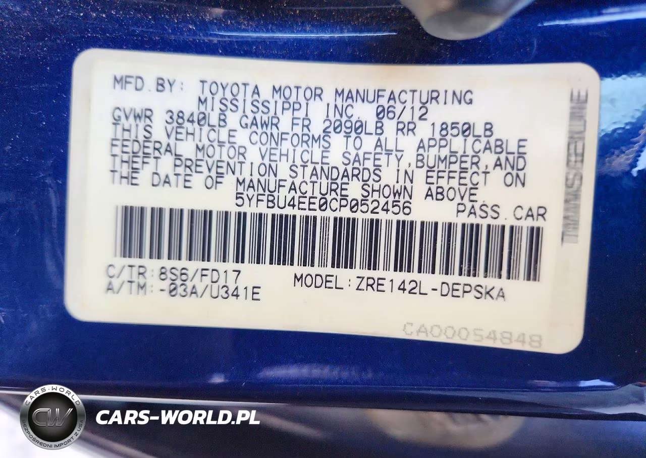 2012 Toyota Corolla S VIN:5YFBU4EE0CP052456 - 12