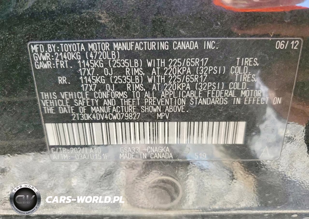 2012 Toyota Rav4 Limited VIN:2T3DK4DV4CW079827 - 12