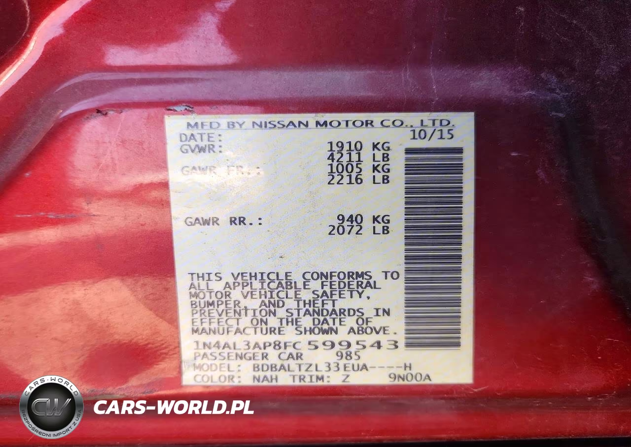 2015 Nissan Altima 2.5 Sl VIN:1N4AL3AP8FC599543 - 12