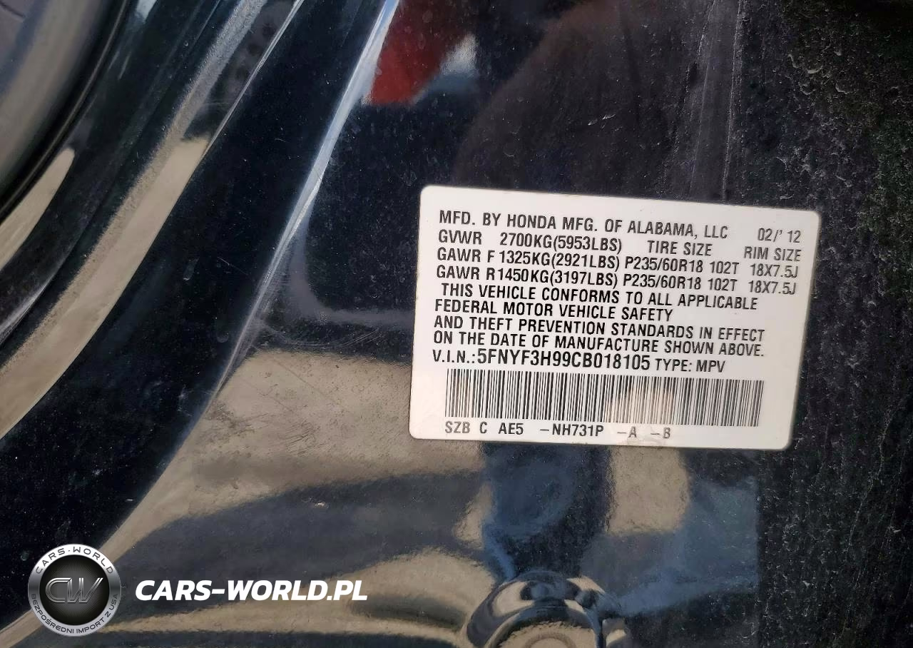2012 Honda Pilot Touring VIN:5FNYF3H99CB018105 - 13
