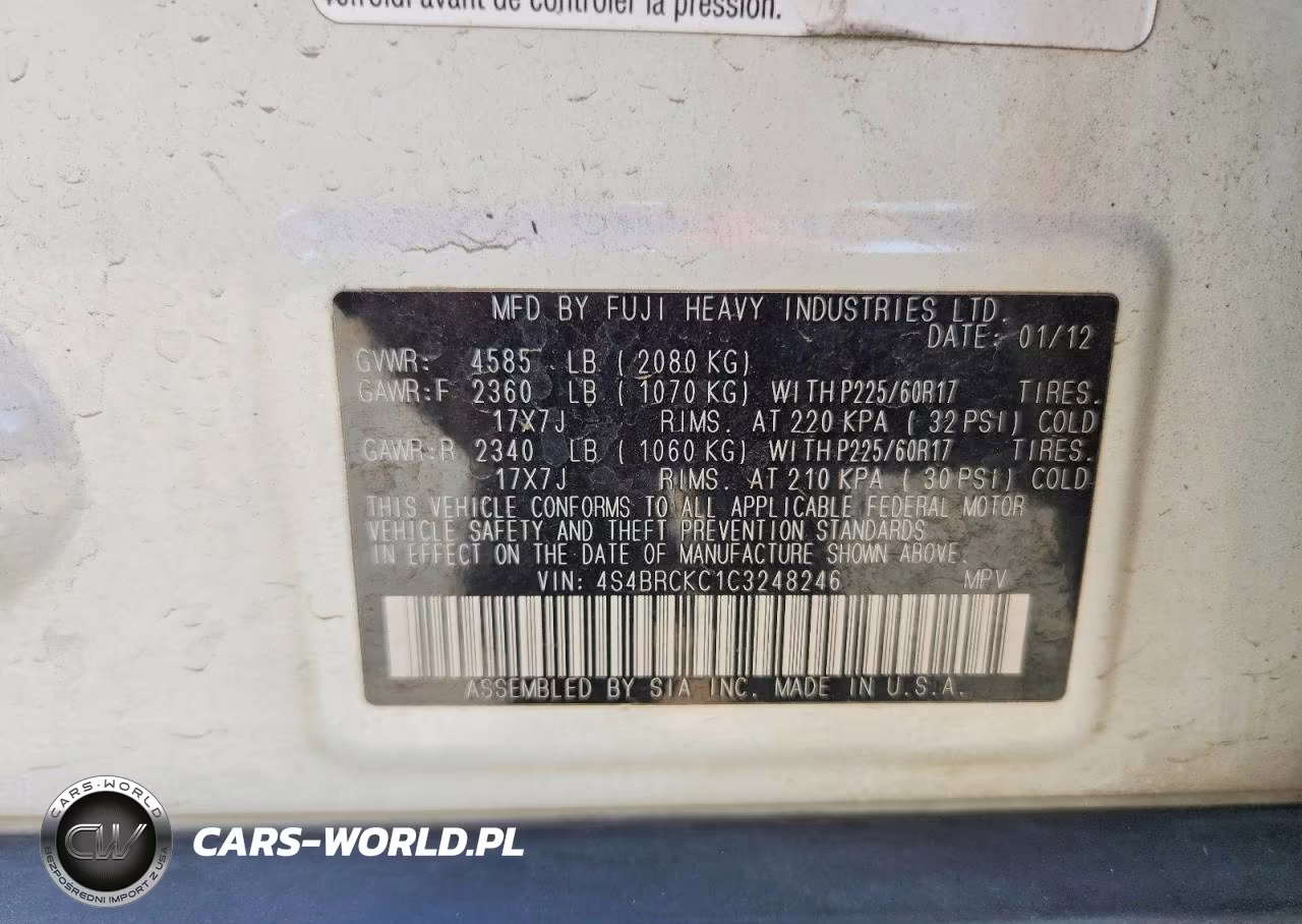 2012 Subaru Outback 2.5I Limited VIN:4S4BRCKC1C3248246 - 13