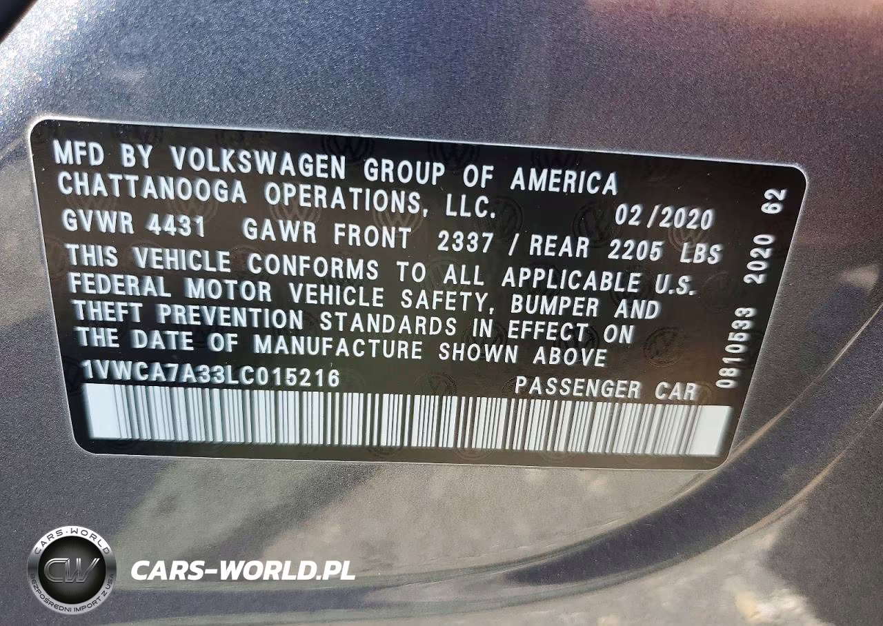 2020 Volkswagen Passat Sel VIN:1VWCA7A33LC015216 - 12