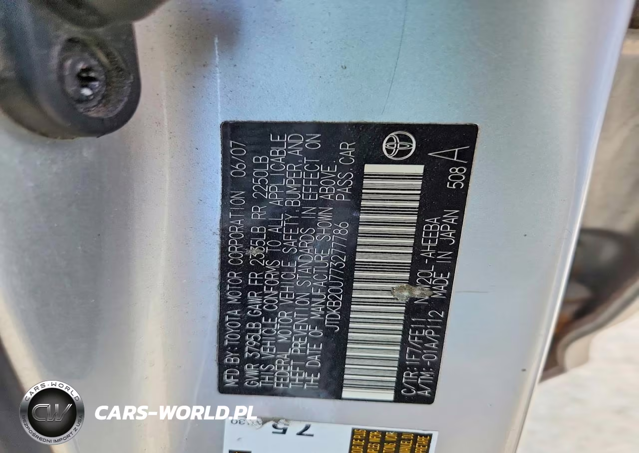 2007 Toyota Prius Base VIN:JTDKB20U773277786 - 12