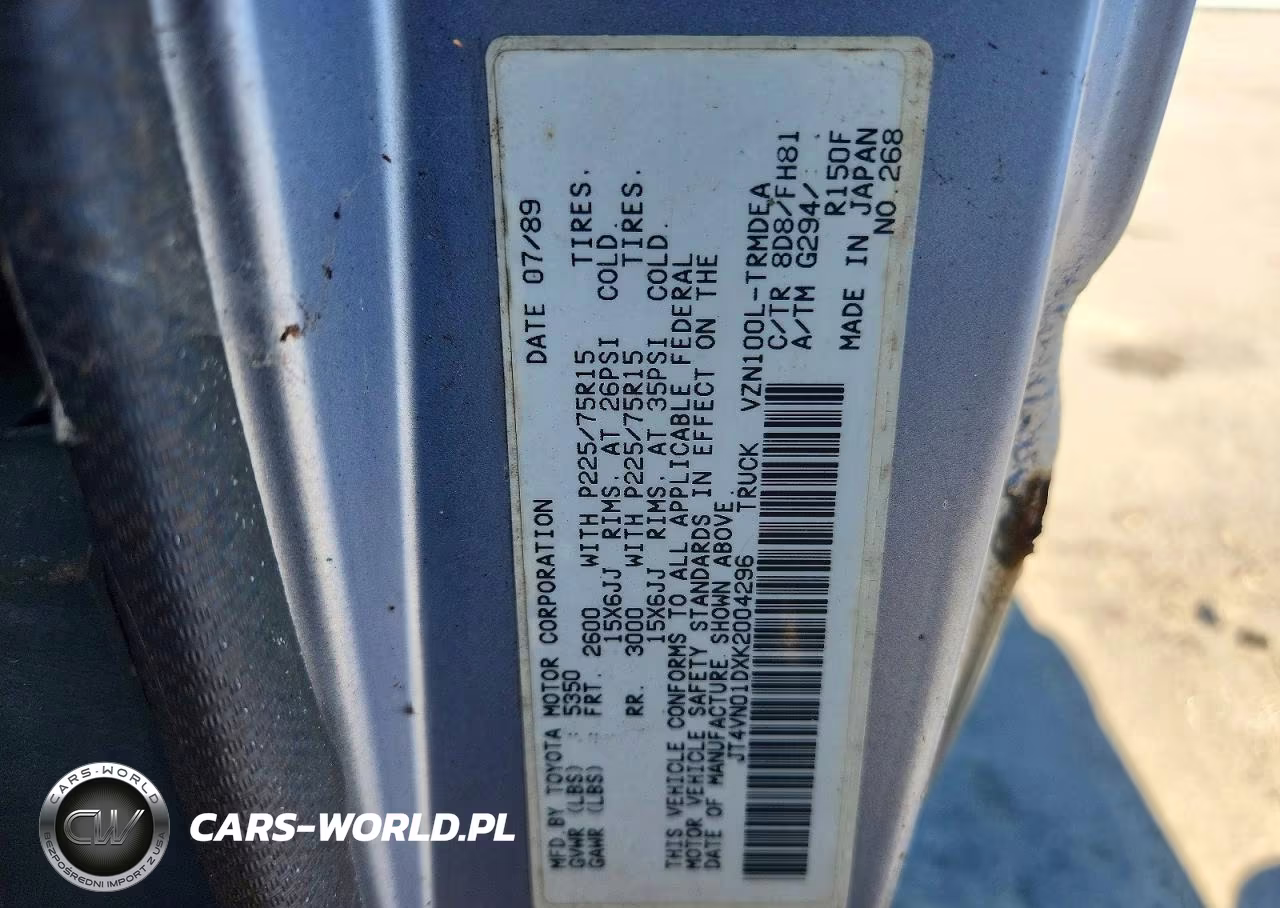 1989 Toyota Pickup Deluxe V6 VIN:JT4VN01DXK2004296 - 12