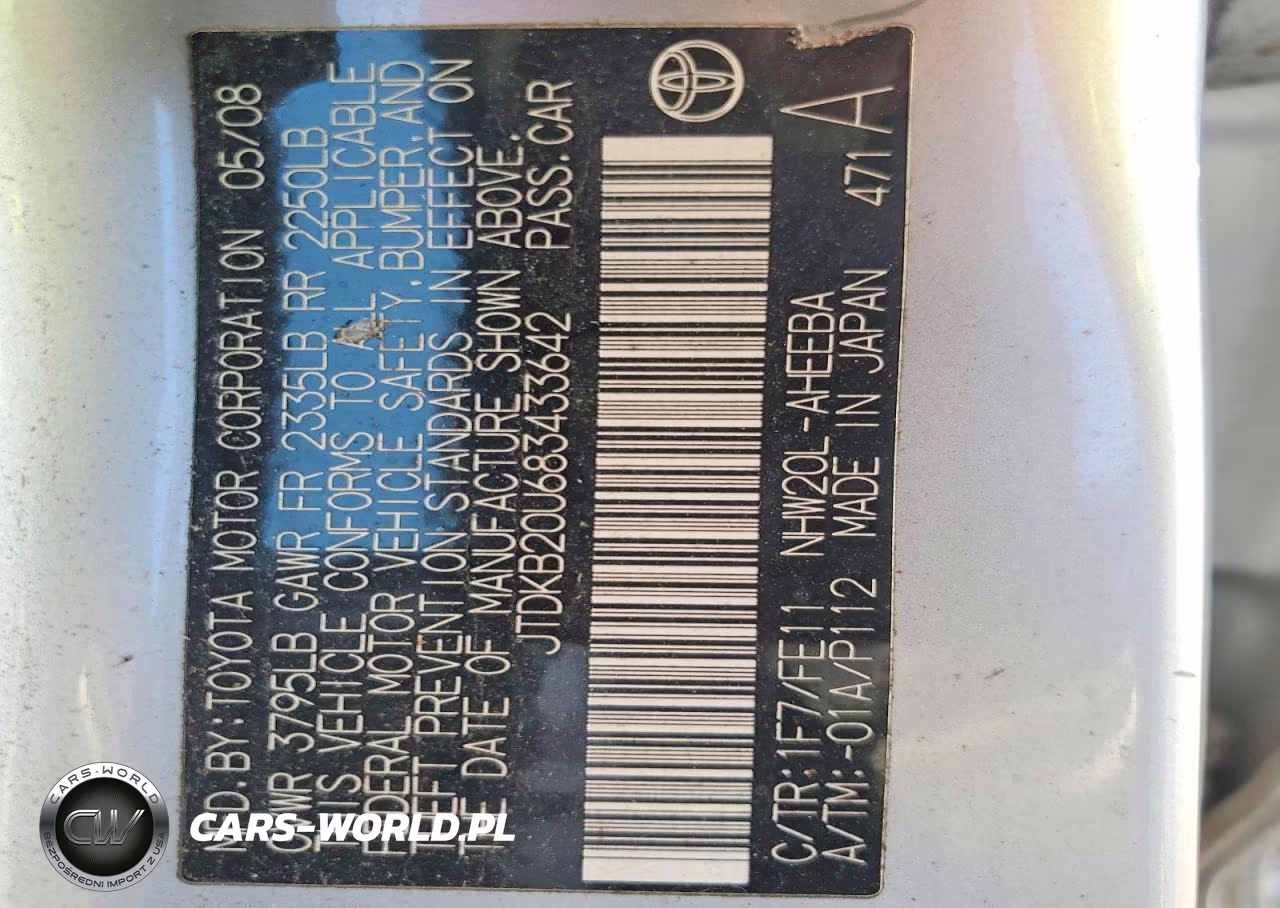 2008 Toyota Prius Base VIN:JTDKB20U683433642 - 12