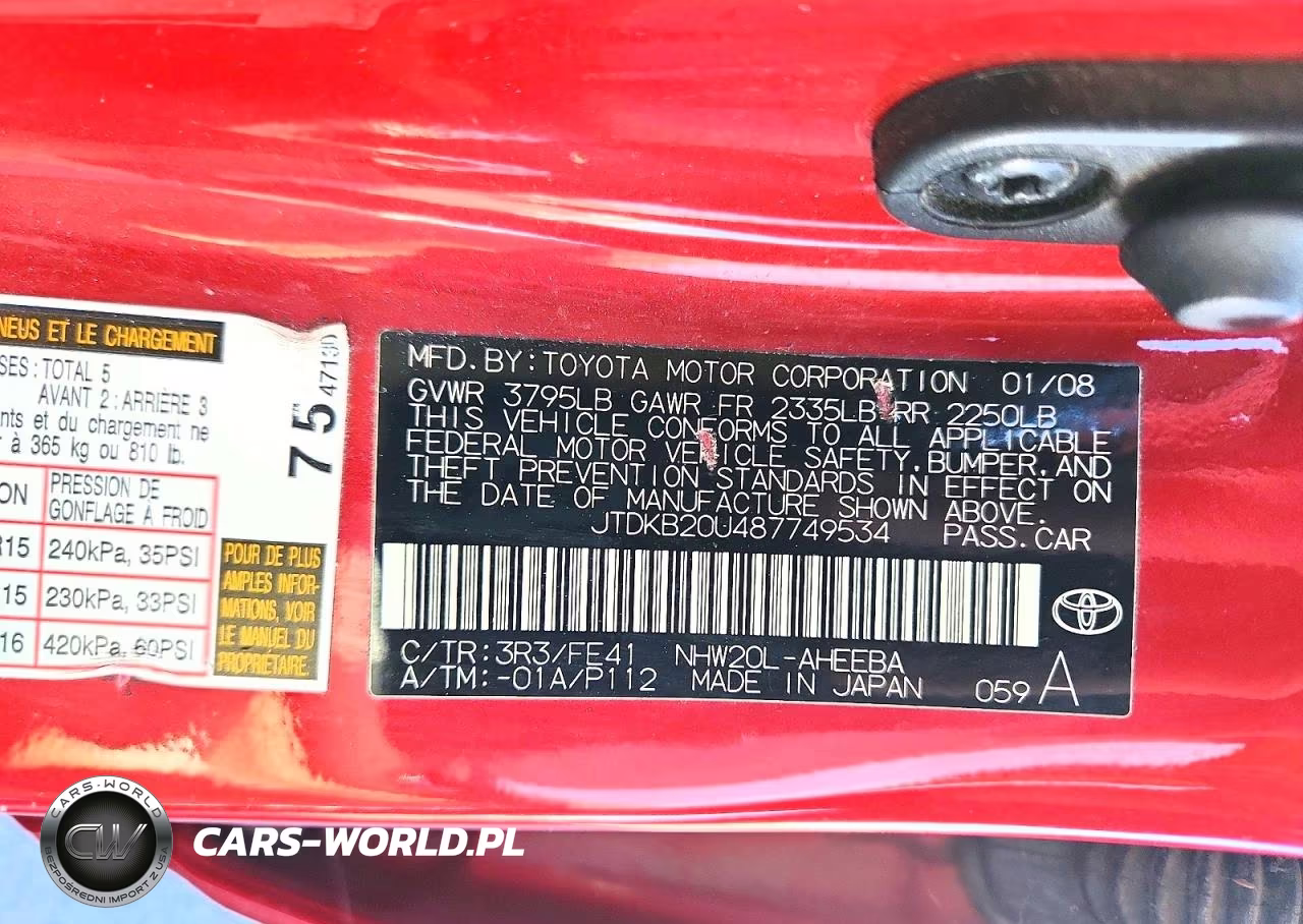 2008 Toyota Prius Base VIN:JTDKB20U487749534 - 12