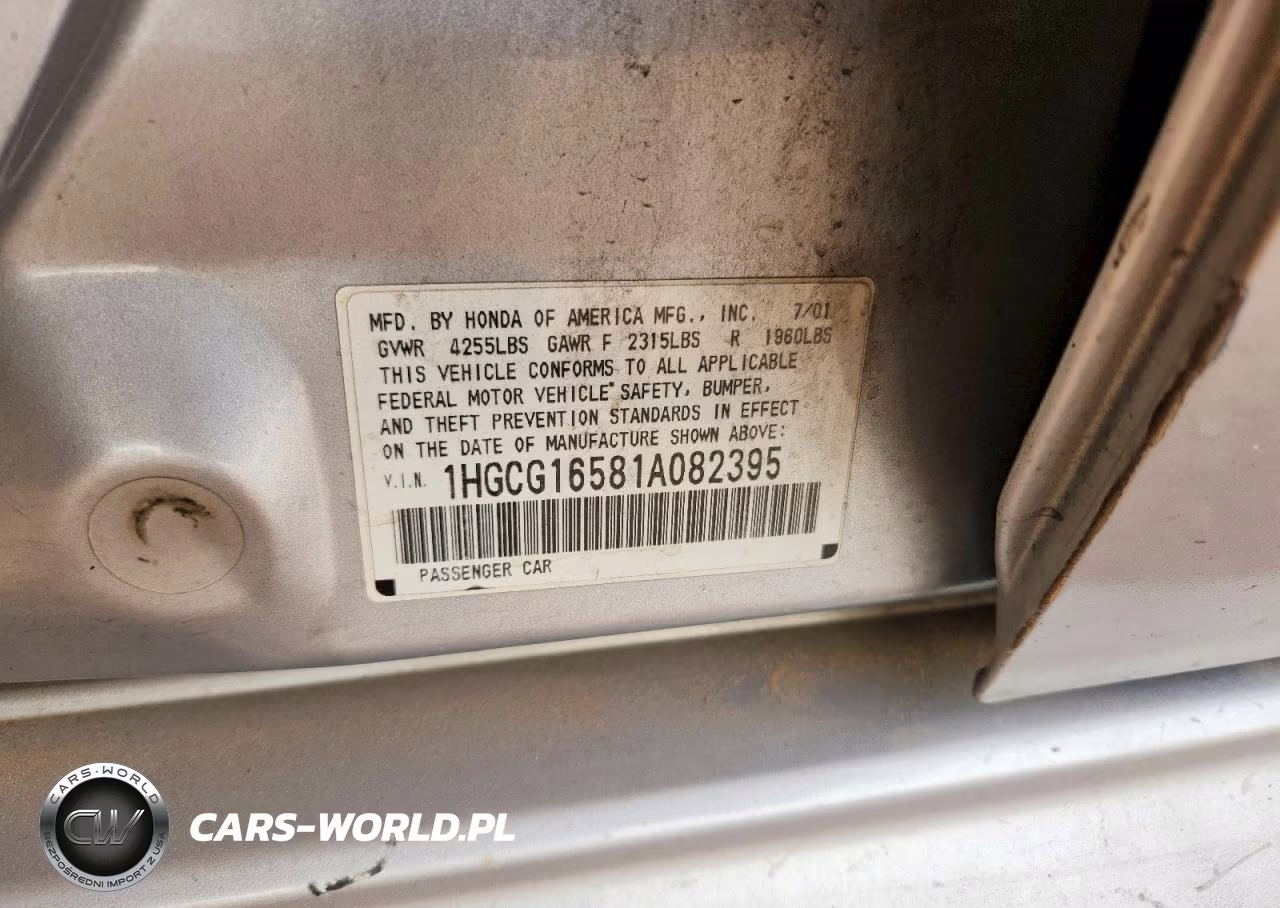 2001 Honda Accord Ex VIN:1HGCG16581A082395 - 12