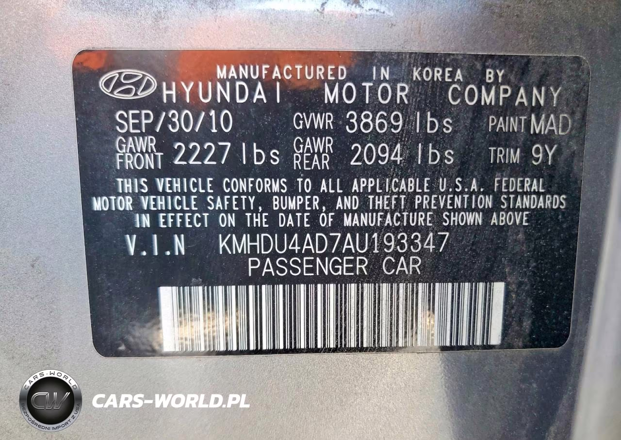 2010 Hyundai Elantra Gls VIN:KMHDU4AD7AU193347 - 13