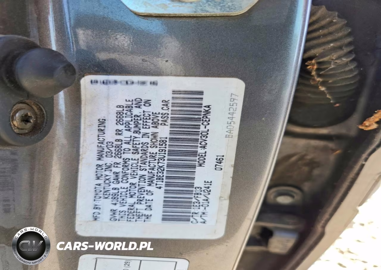 2003 Toyota Camry Le VIN:4T1BE32K73U191581 - 12