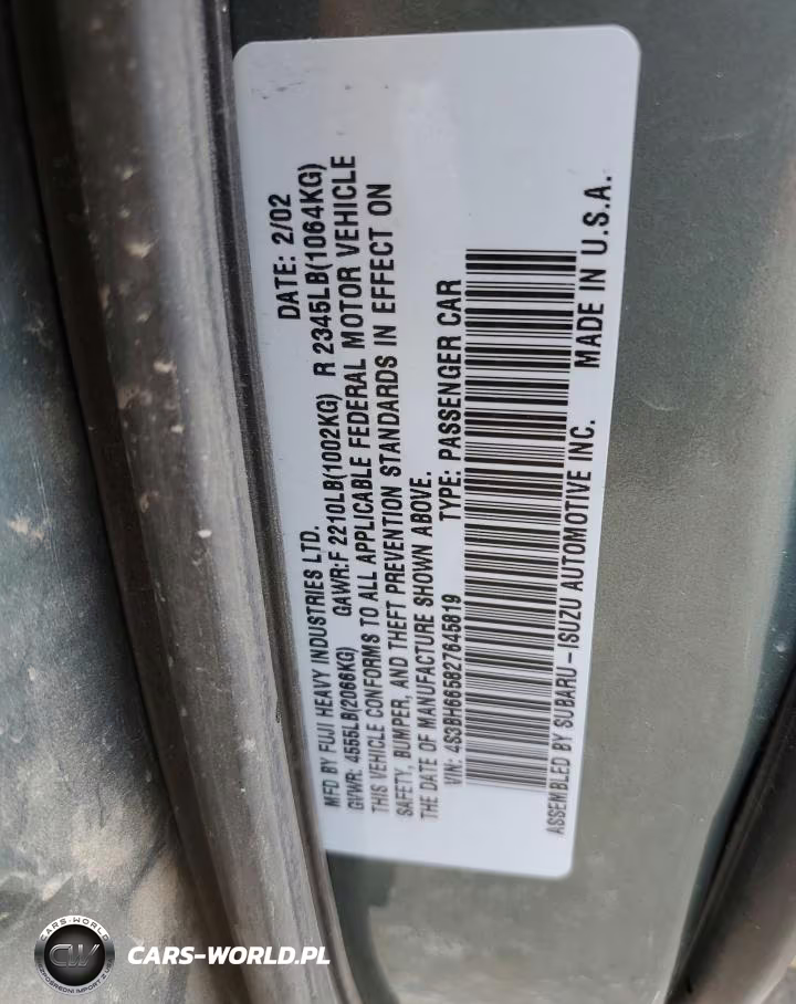 2002 Subaru Leg Outbk VIN:4S3BH665827645819 - 14