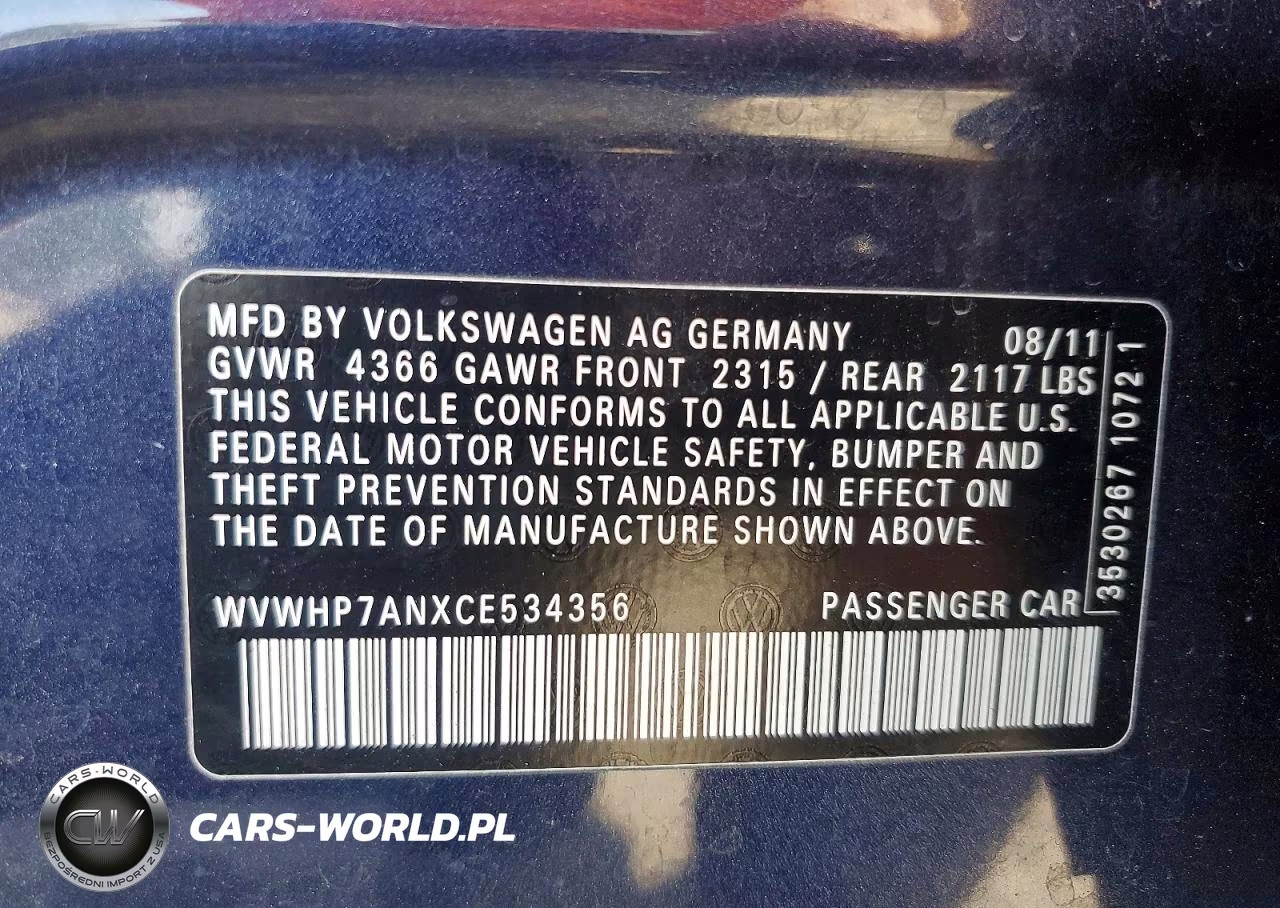 2012 Volkswagen Cc Luxury VIN:WVWHP7ANXCE534356 - 13