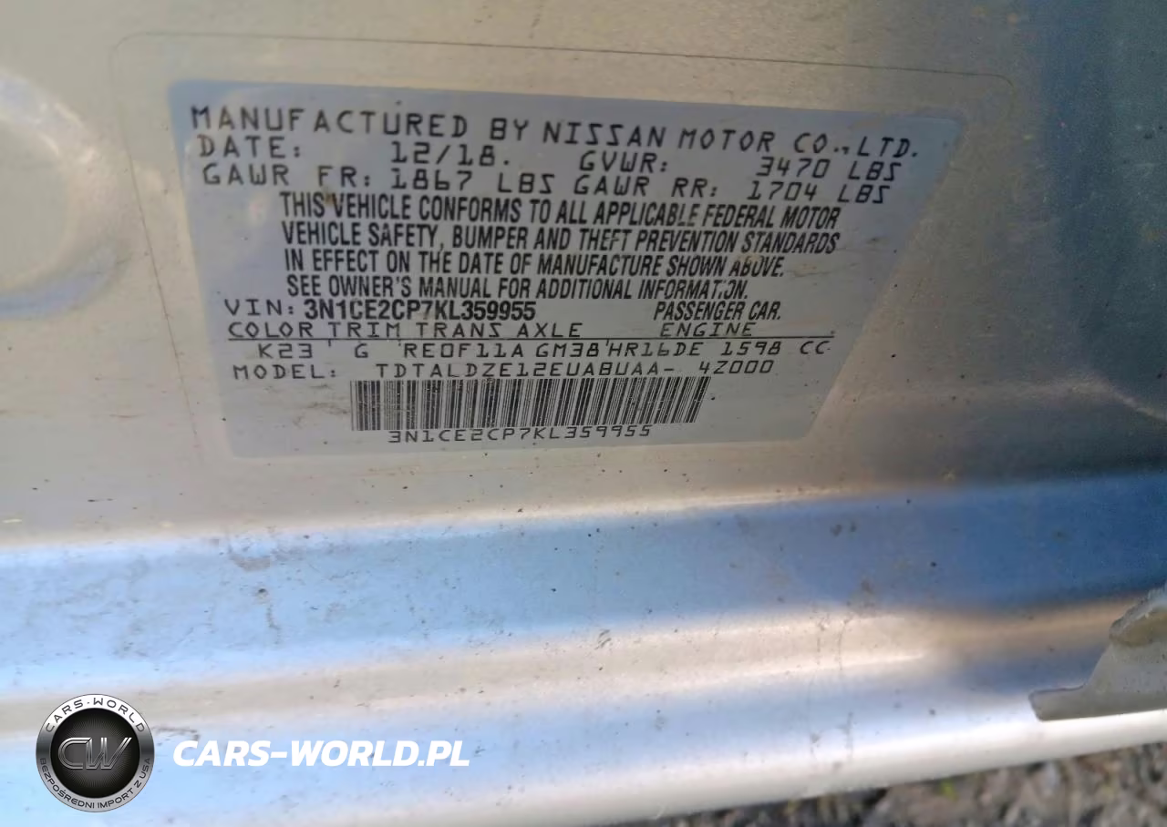 2019 Nissan Versa Note Sv VIN:3N1CE2CP7KL359955 - 12