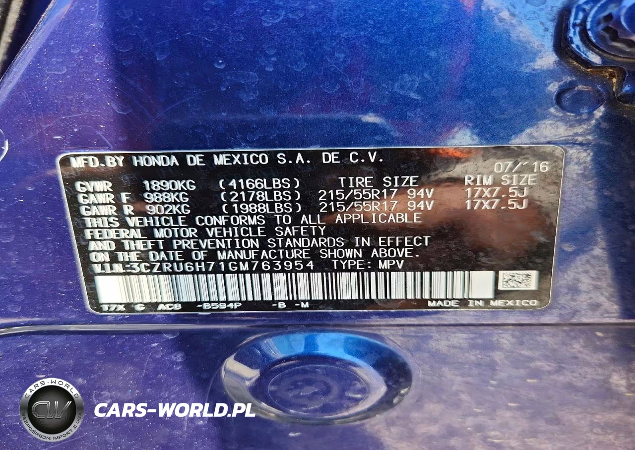 2016 Honda Hr-V Exl VIN:3CZRU6H71GM763954 - 12
