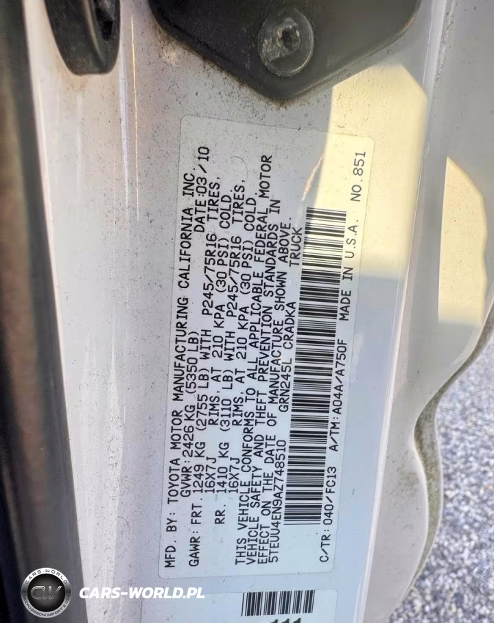 2010 Toyota Tacoma V6 VIN:5TEUU4EN9AZ748510 - 10