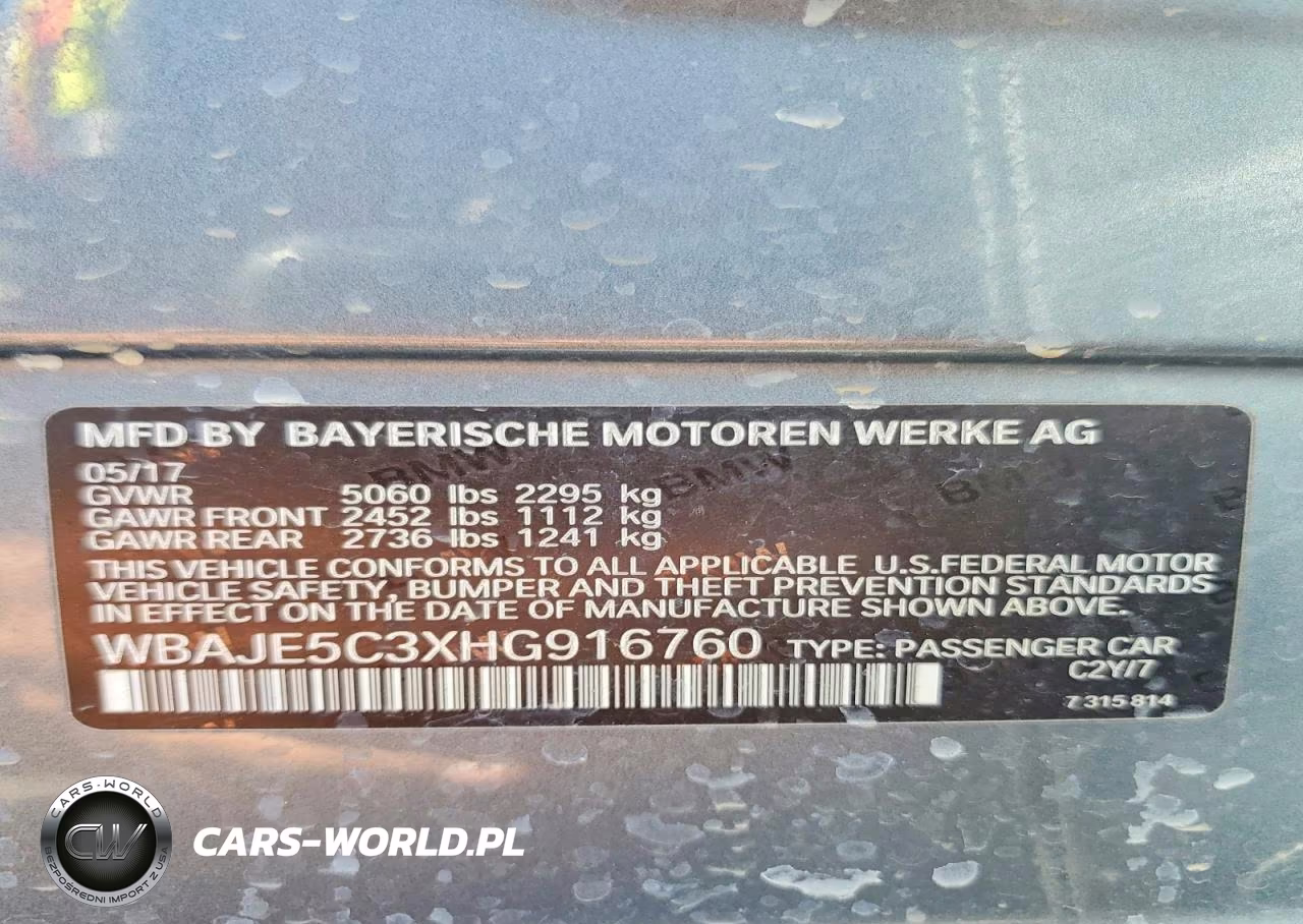 2017 BMW 540 I VIN:WBAJE5C3XHG916760 - 13