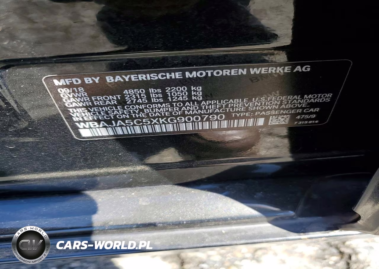 2019 BMW 530 I VIN:WBAJA5C5XKG900790 - 12