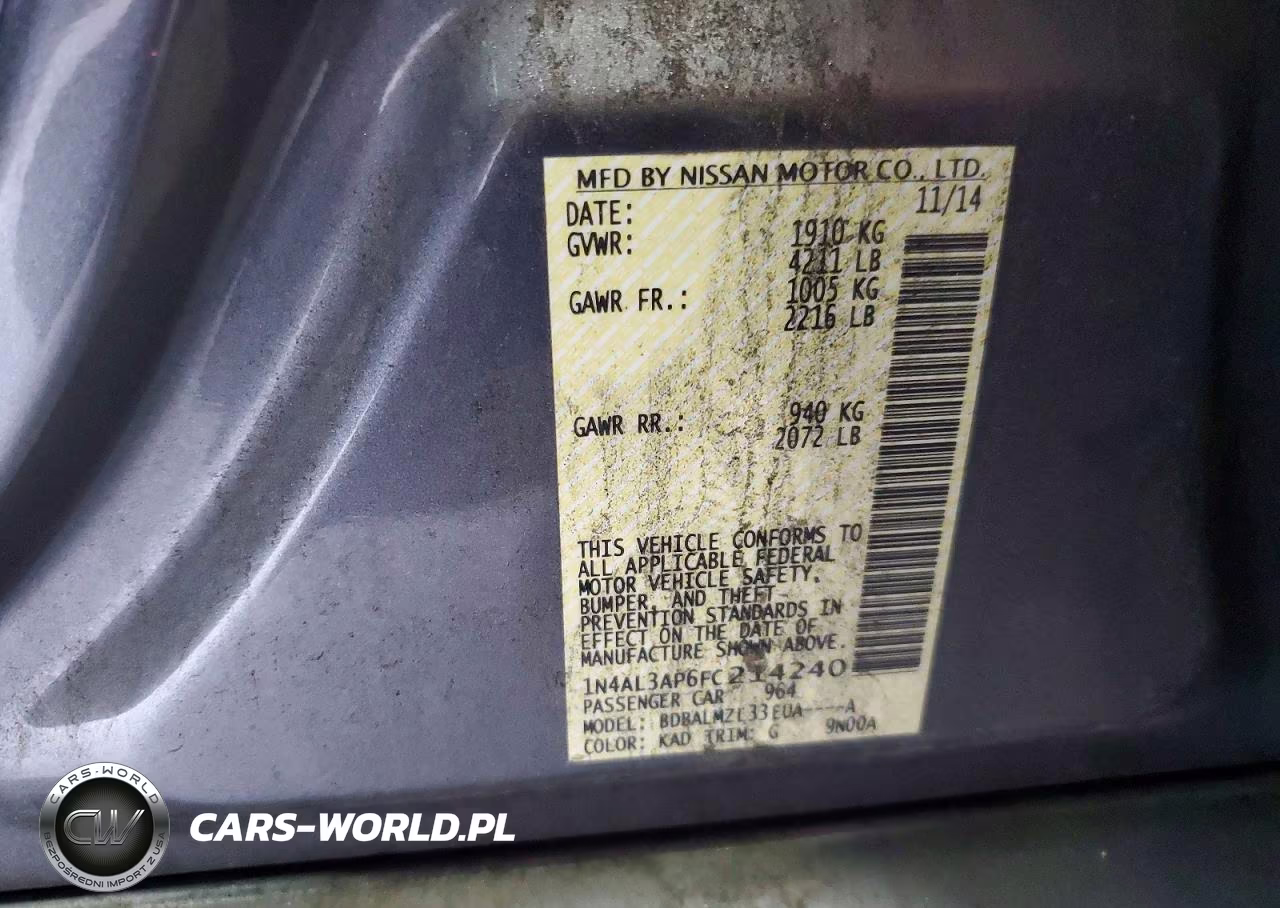 2015 Nissan Altima 2.5 Sv VIN:1N4AL3AP6FC214240 - 12