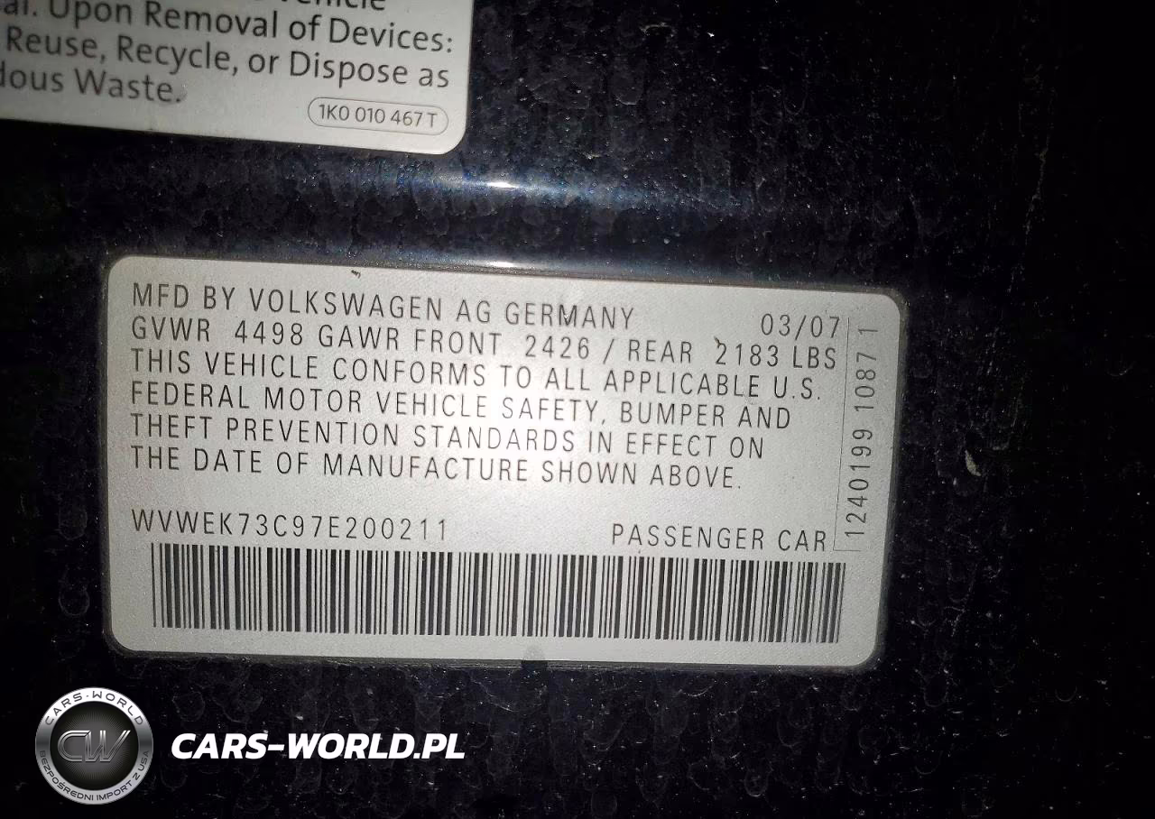 2007 Volkswagen Passat 2.0T Luxury Leather VIN:WVWEK73C97E200211 - 12