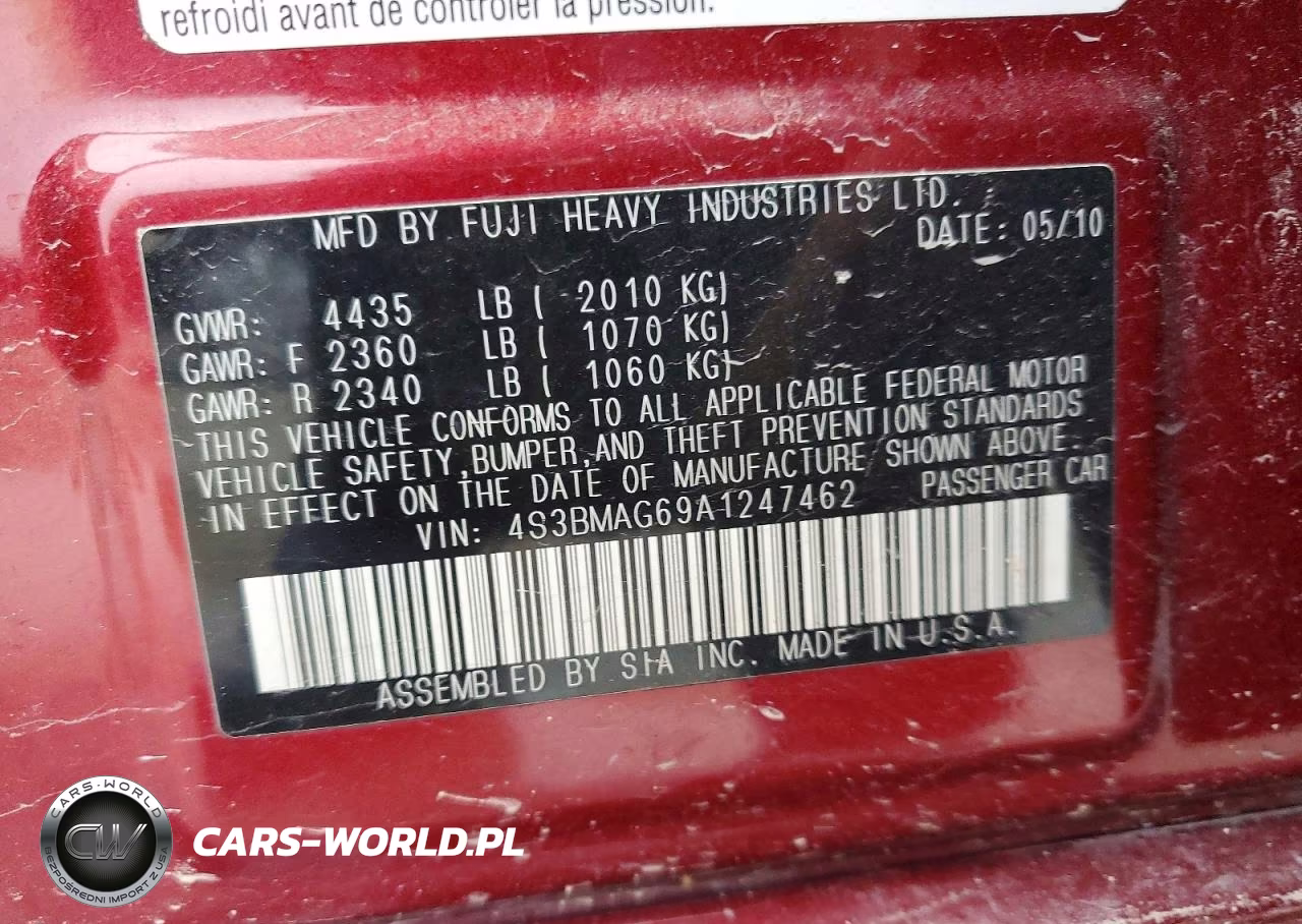 2010 Subaru Legacy 2.5I Premium VIN:4S3BMAG69A1247462 - 12