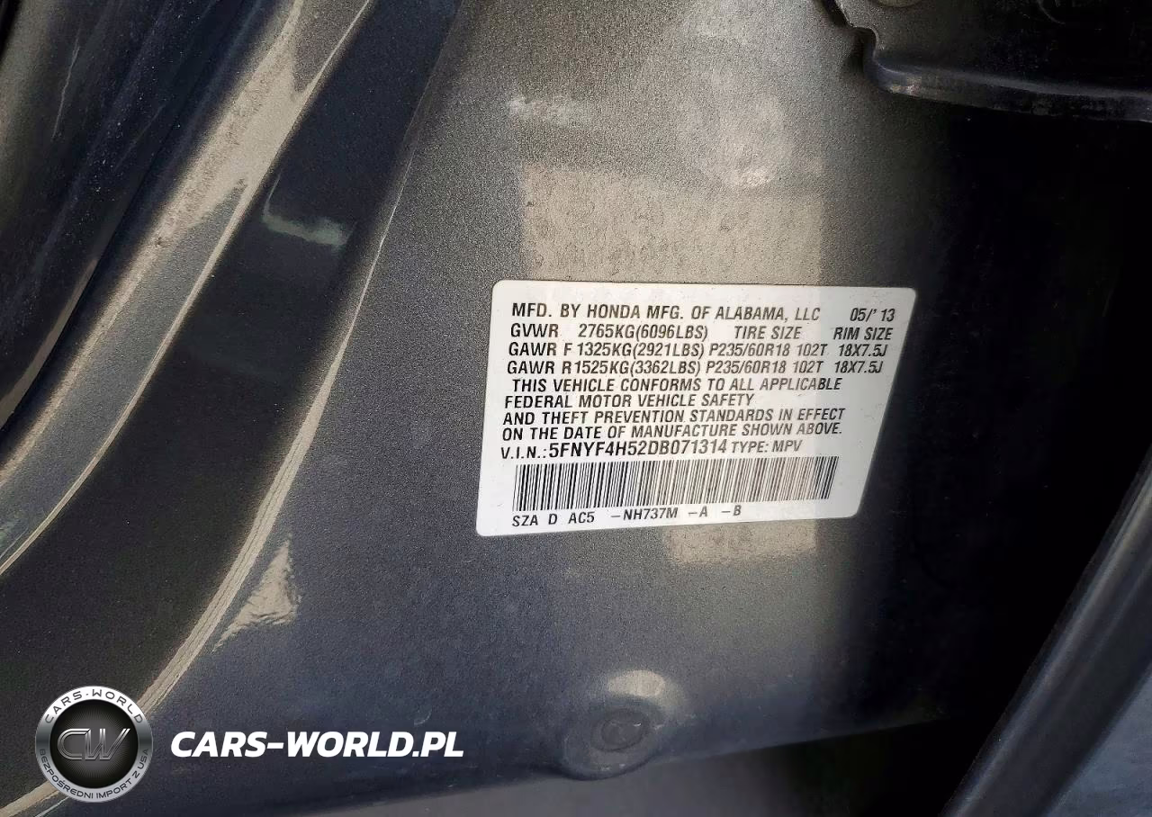 2013 Honda Pilot Exl VIN:5FNYF4H52DB071314 - 12