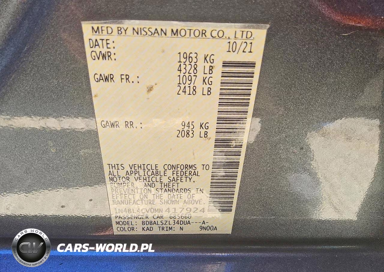 2021 Nissan Altima Sr VIN:1N4BL4CV0MN417924 - 12