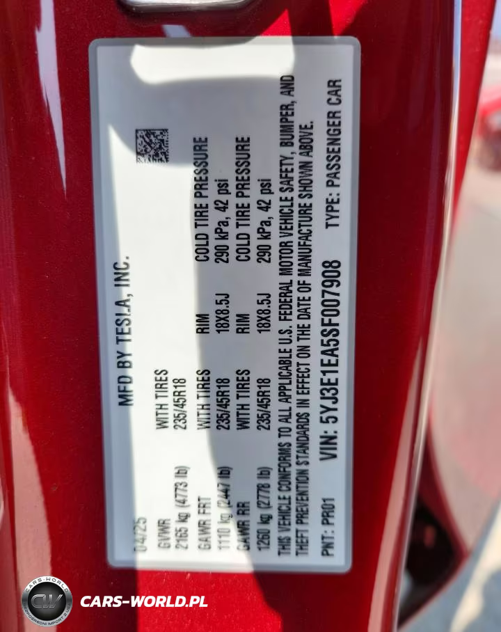 2025 Tesla Model 3 VIN:5YJ3E1EA5SF007908 - 13