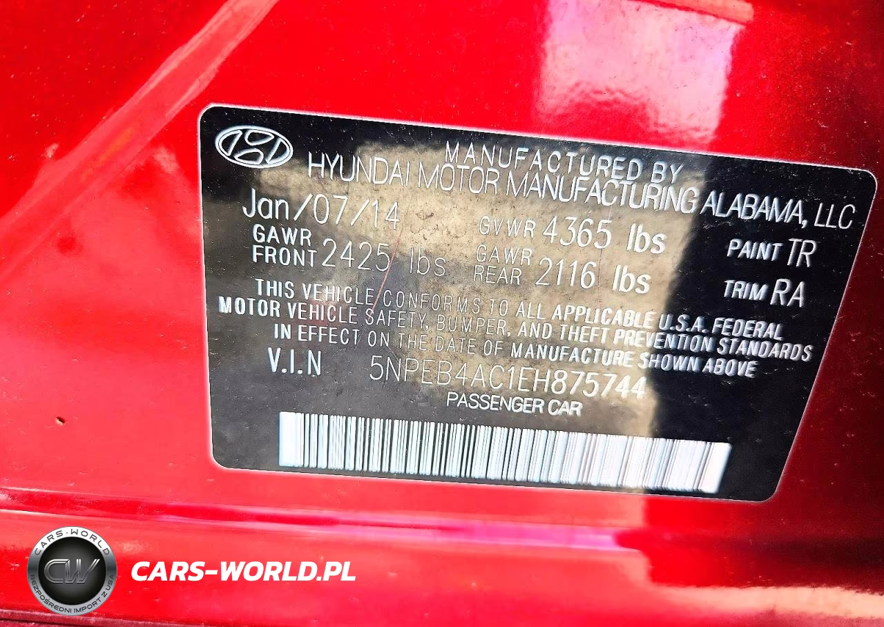 2014 Hyundai Sonata Gls VIN:5NPEB4AC1EH875744 - 13