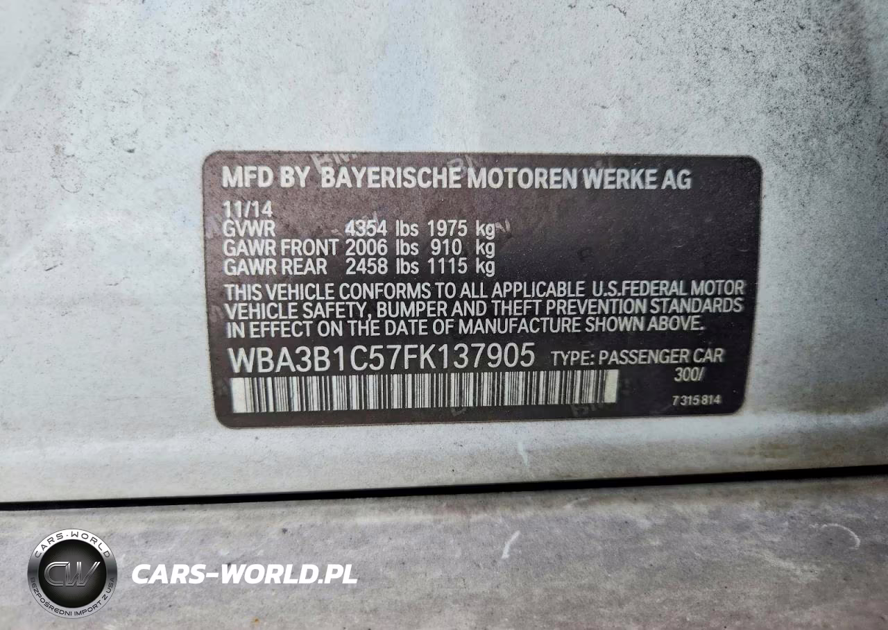 2015 BMW 320 I VIN:WBA3B1C57FK137905 - 12