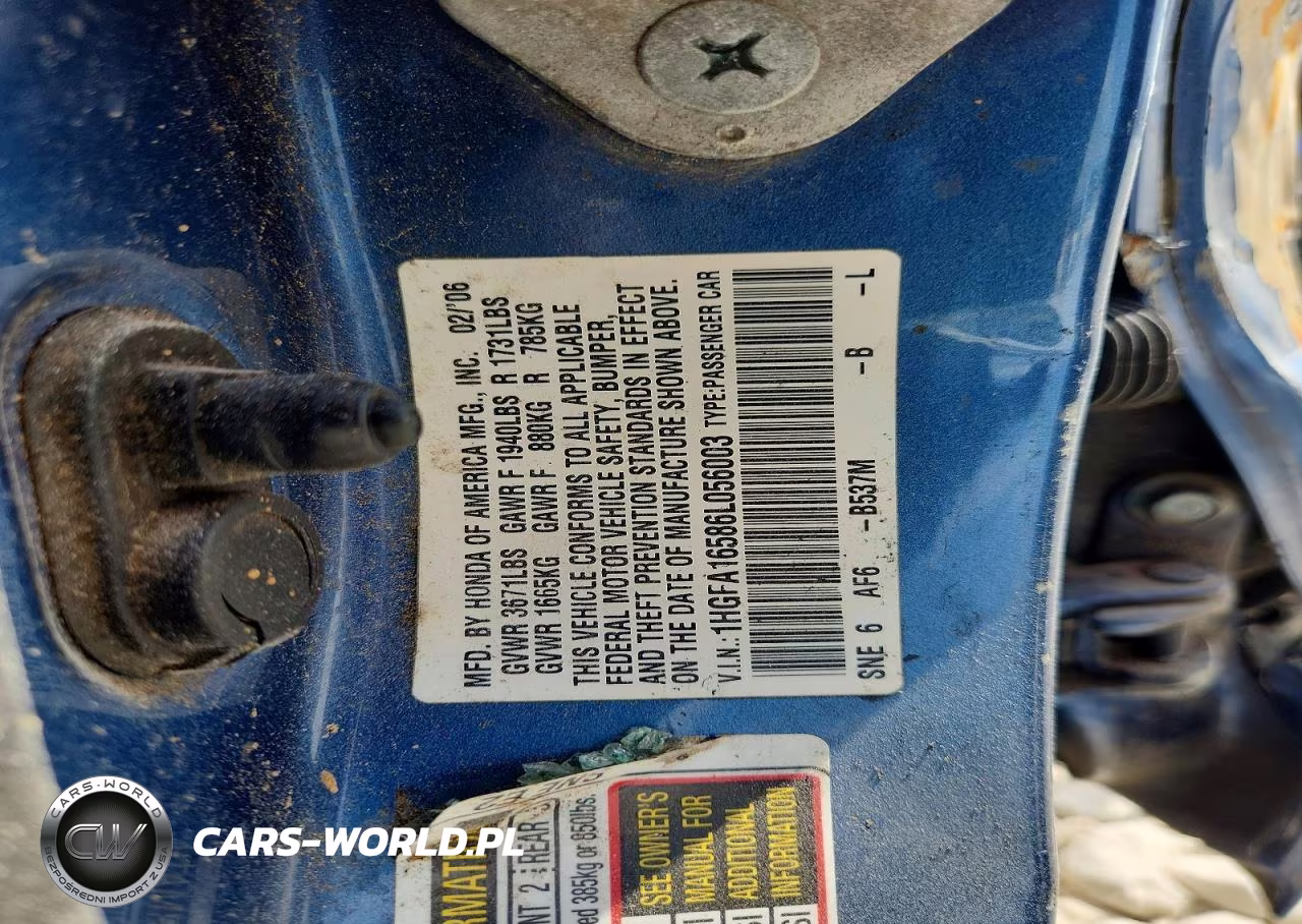 2006 Honda Civic Lx VIN:1HGFA16586L056003 - 12
