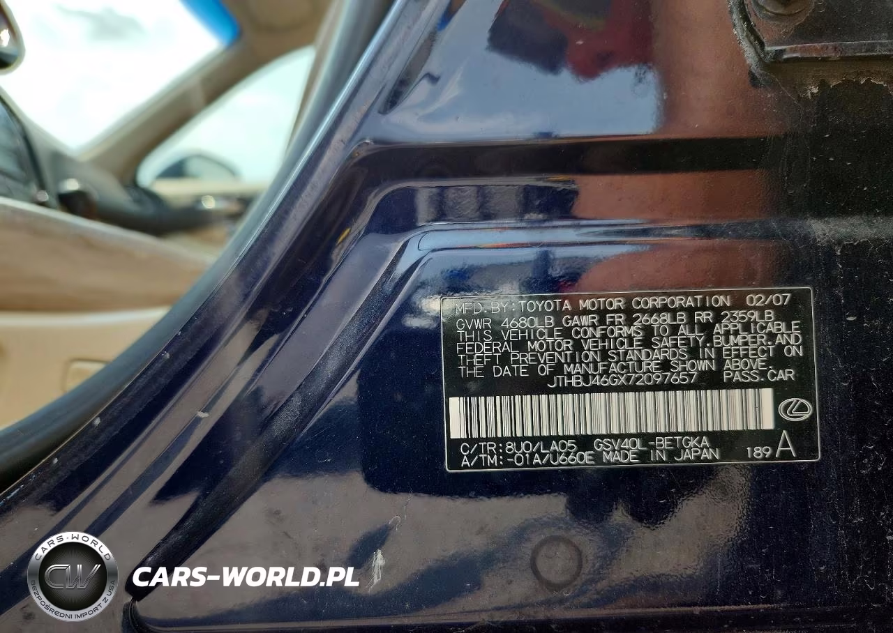 2007 Lexus Es 350 VIN:JTHBJ46GX72097657 - 12