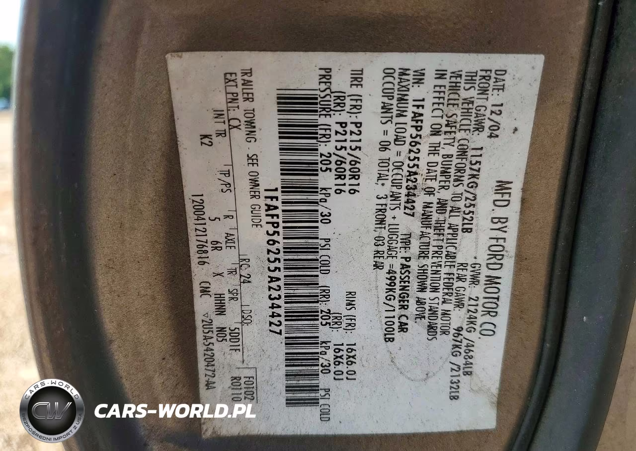 2005 Ford Taurus Sel VIN:1FAFP56255A234427 - 12