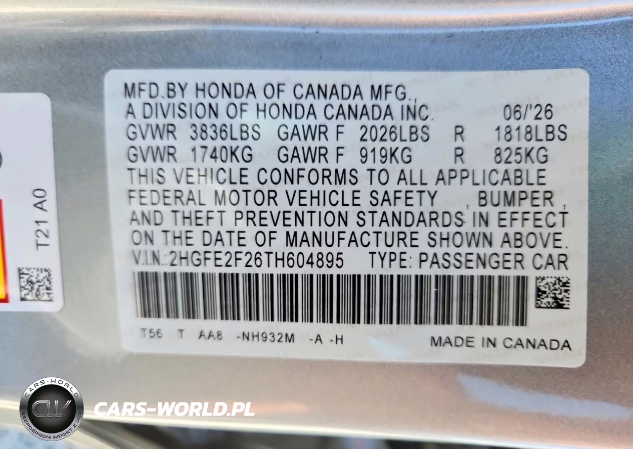 2026 Honda Civic Lx VIN:2HGFE2F26TH604895 - 12