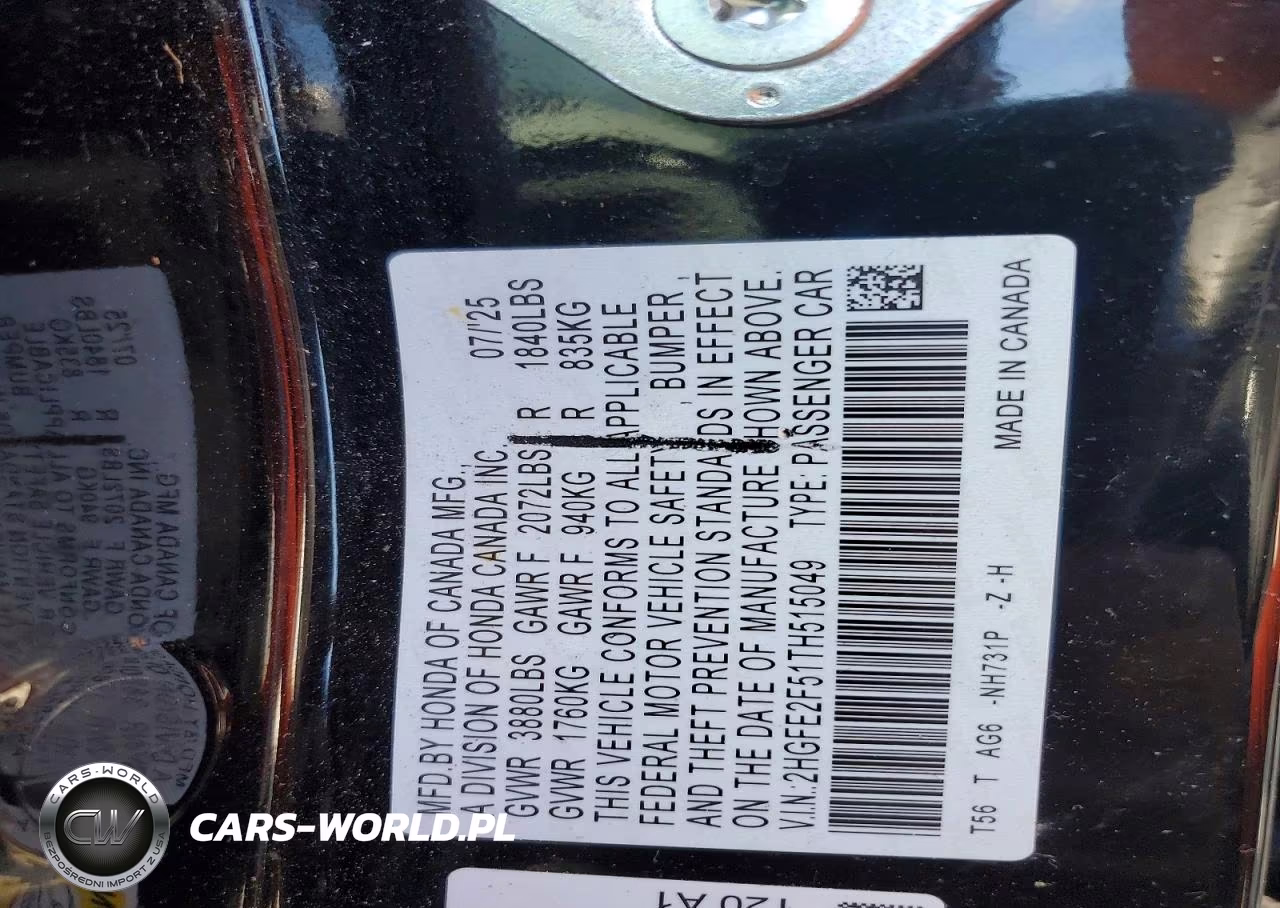 2026 Honda Civic Sport VIN:2HGFE2F51TH515049 - 13