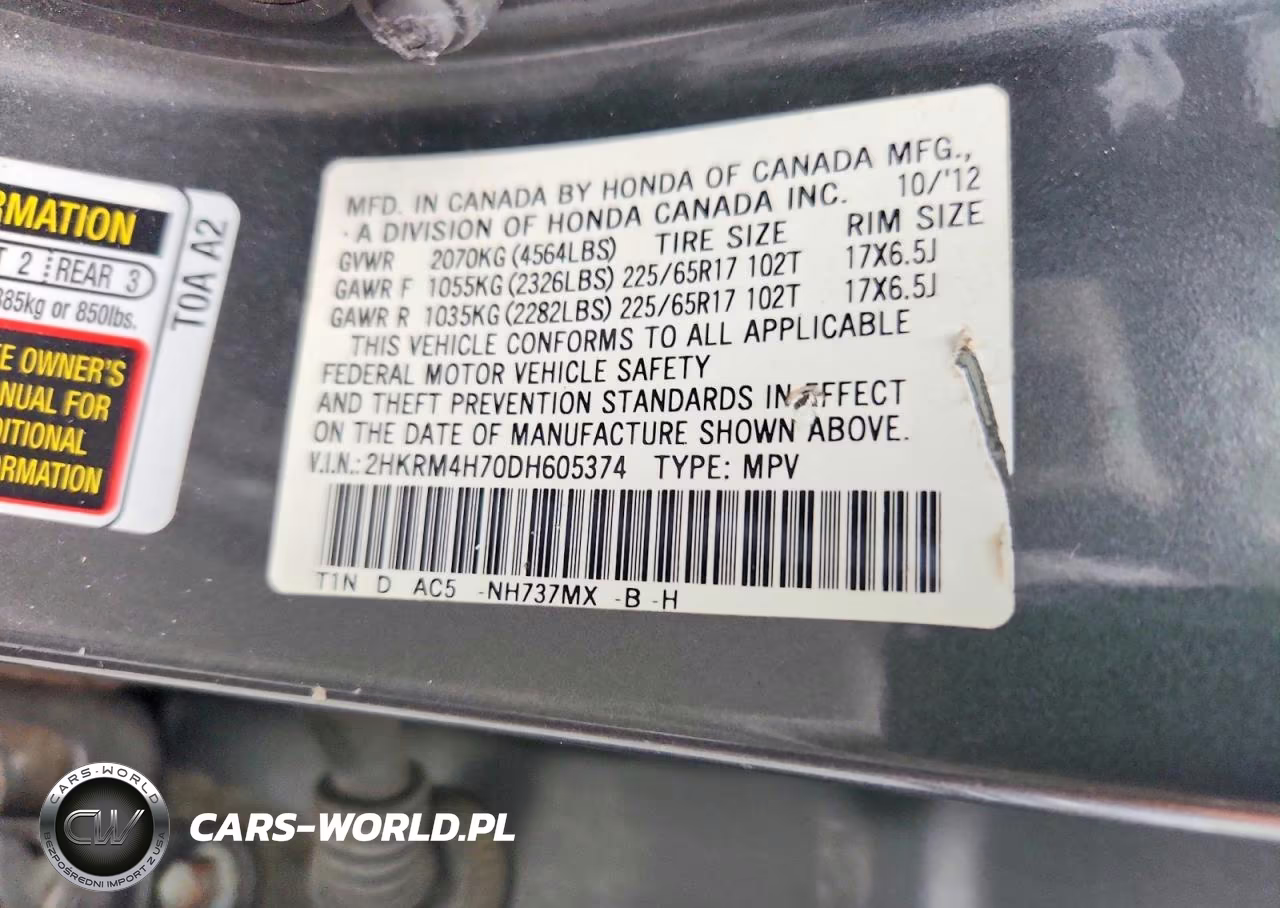 2013 Honda Cr-V Exl VIN:2HKRM4H70DH605374 - 14