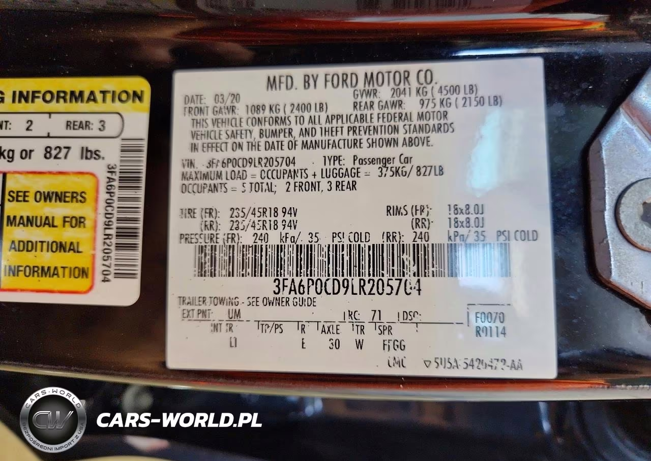 2020 Ford Fusion Sel VIN:3FA6P0CD9LR205704 - 12