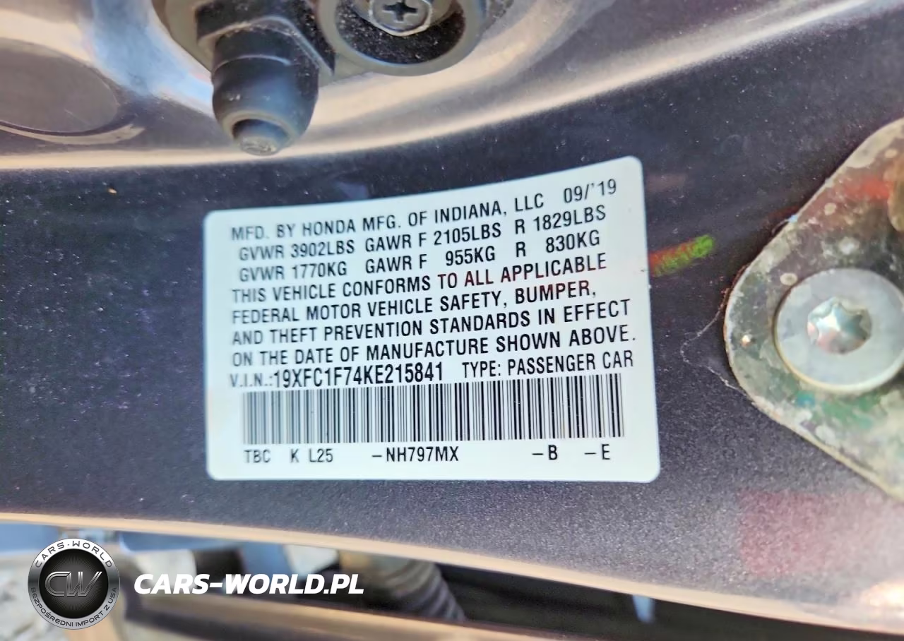 2019 Honda Civic Exl VIN:19XFC1F74KE215841 - 12
